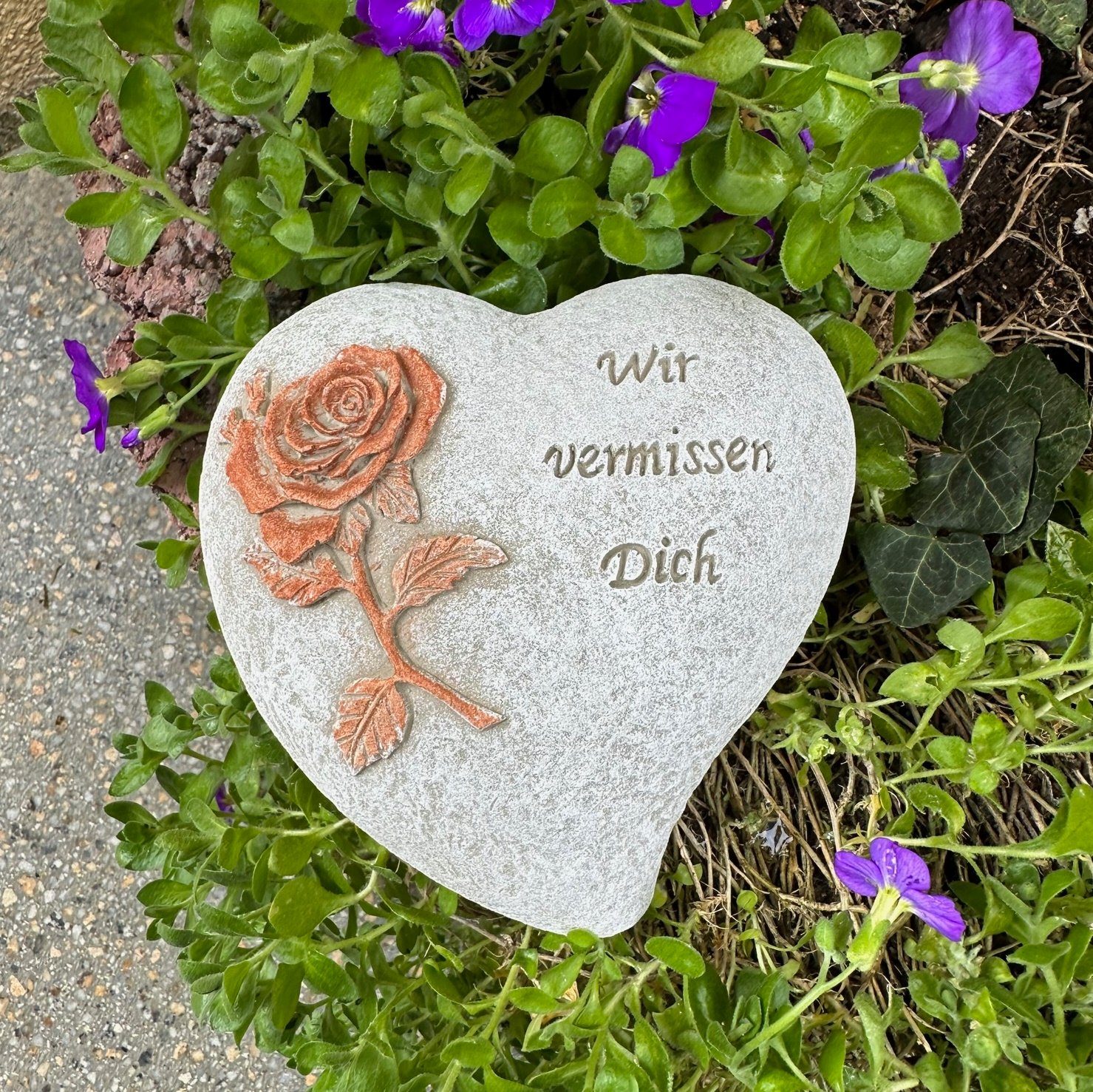 Radami Gartenfigur Grabherz vermissen Grabdeko Dich Gedenkstein - Wir Traue Grabschmuck 