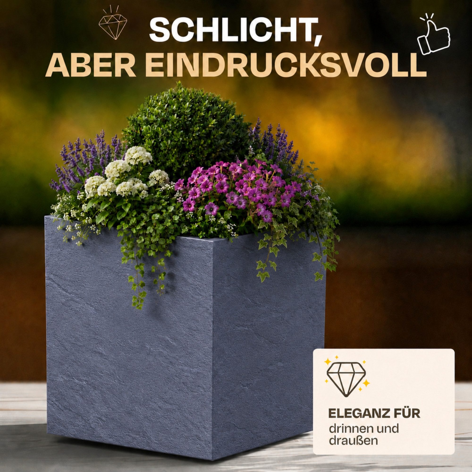 ONDIS24 Pflanzkübel Blumenkübel Blumentopf Pflanztopf Vulkan 40, Gestein/Basalt/Graphit Optik mit Wasserspeicher – Bild 5 von 5