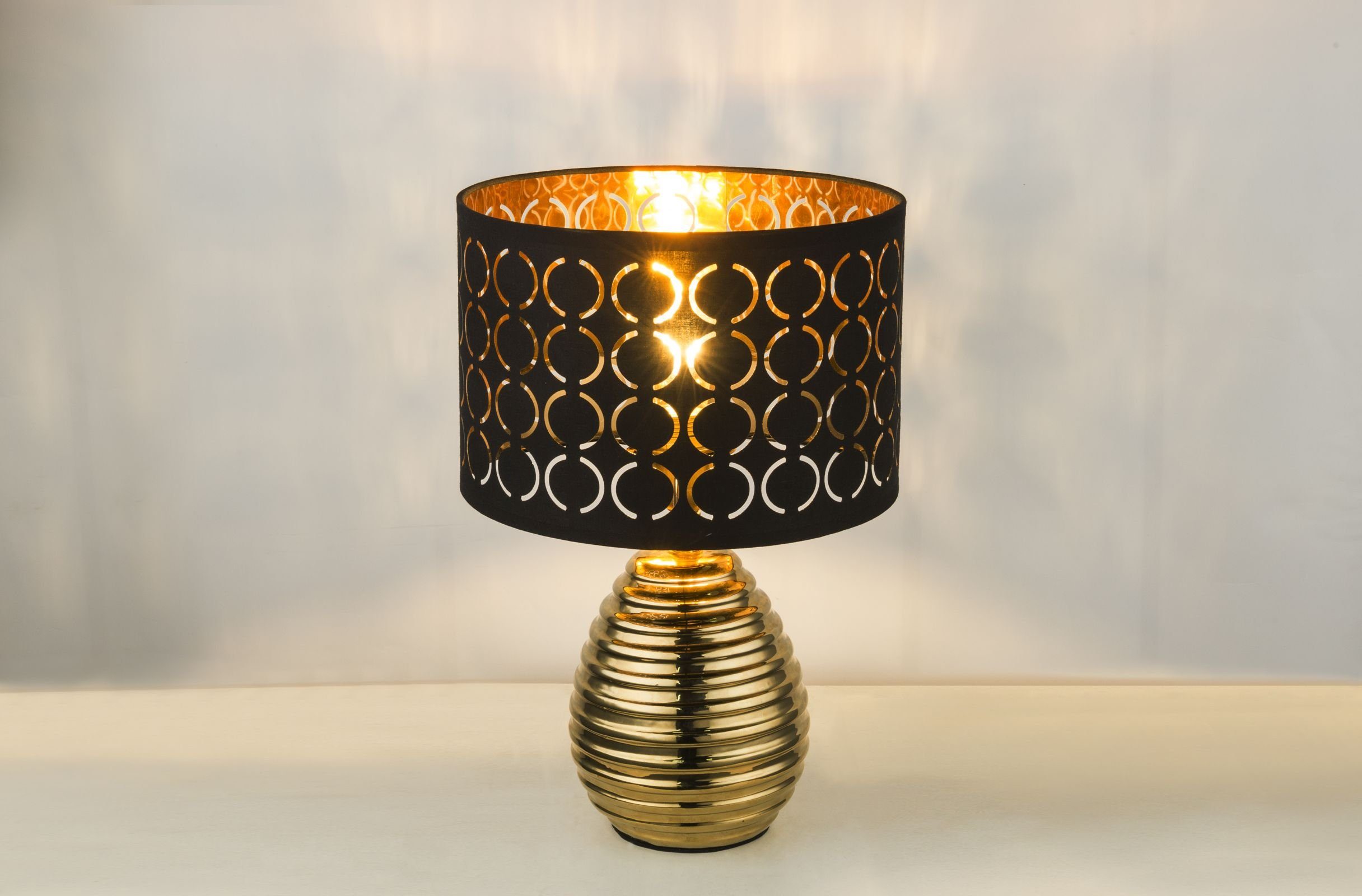 GLOBO LIGHTING Tischleuchte Tischlampe Textil Schirm Schwarz Tischleuchte Nachttischlampe Gold