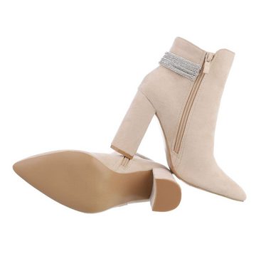 Ital-Design Damen Abendschuhe Elegant Stiefelette Blockabsatz High-Heel Stiefeletten in Beige