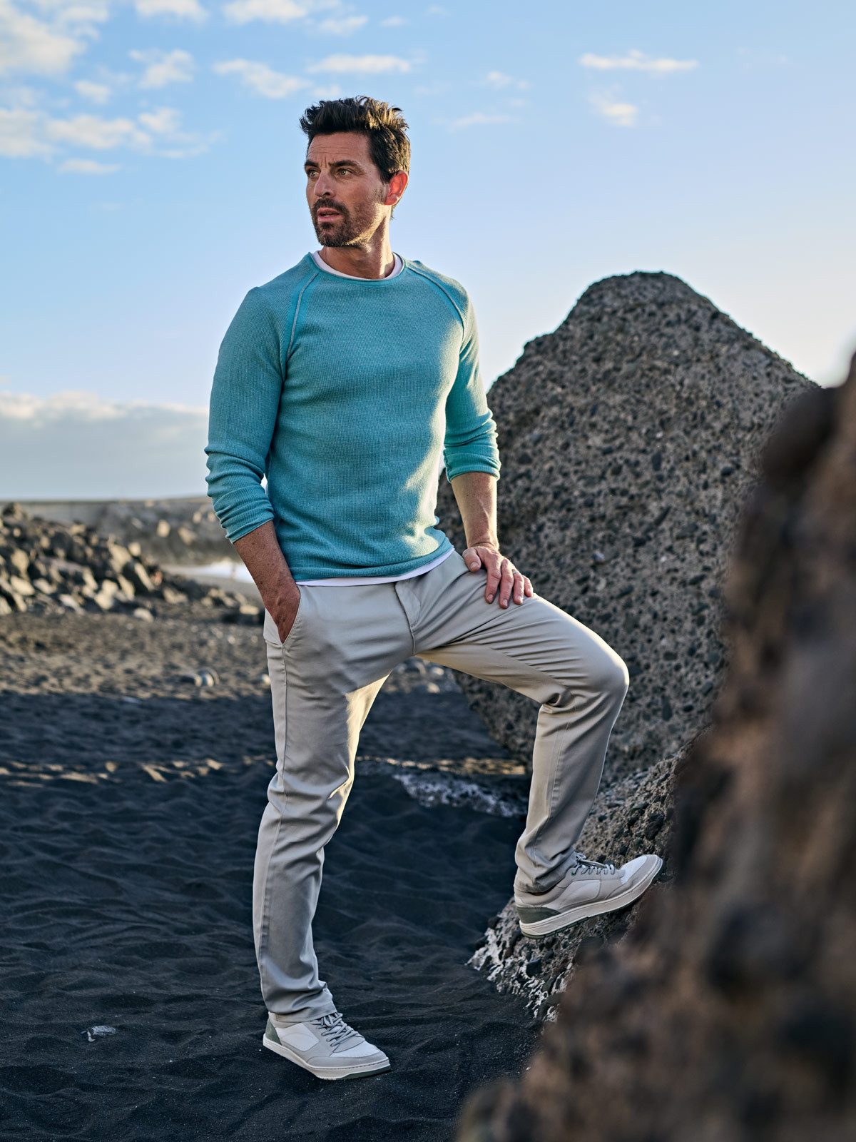 Engbers Rundhalspullover Herren Pullover uni, Mittelblau