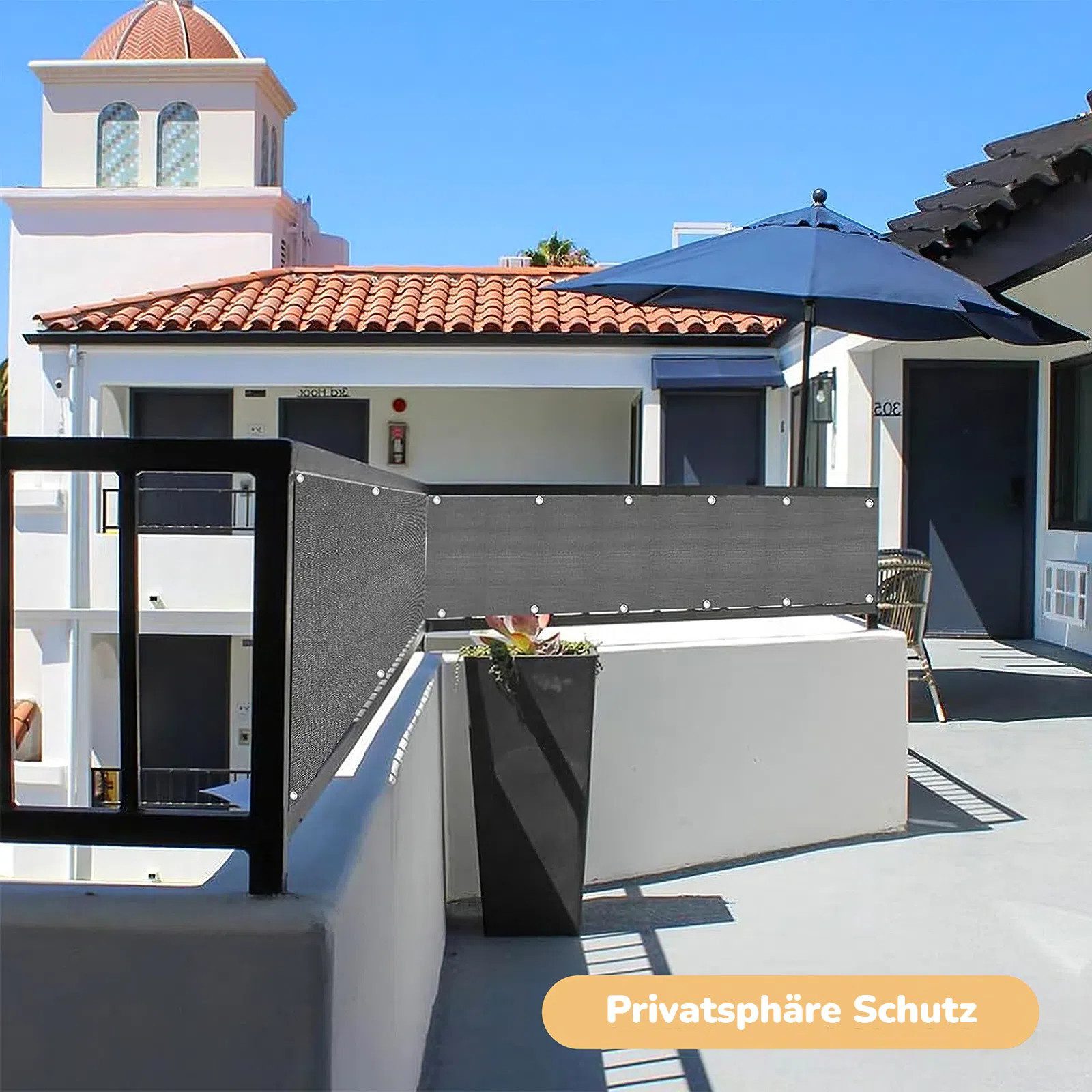 BlingBin Balkonsichtschutz UV-stabiles reißfestes Sicht- und Windschutznetz mit Ösen& Kabelbindern (1 Stück, 1-St., 0,9 × 6 m) für Balkon und Garten