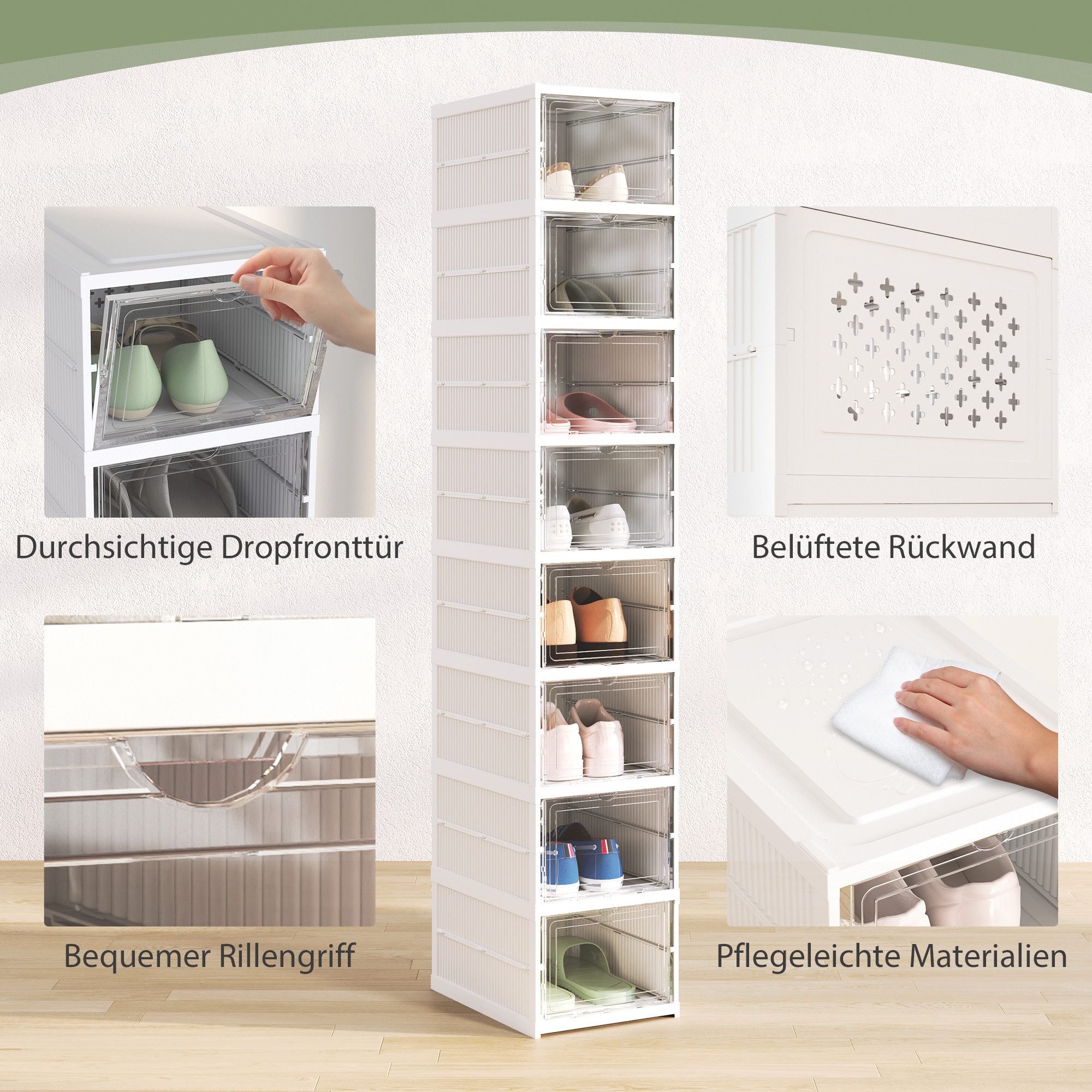 HOMCOM Schuhbox 8 Stück stapelbare und faltbare Schuh-Organizer, schmal Schuhregal (Platzsparend Schuhaufbewahrung, 8 St., Stapelbare und Faltbar Schuh-Organize – Bild 5 von 5