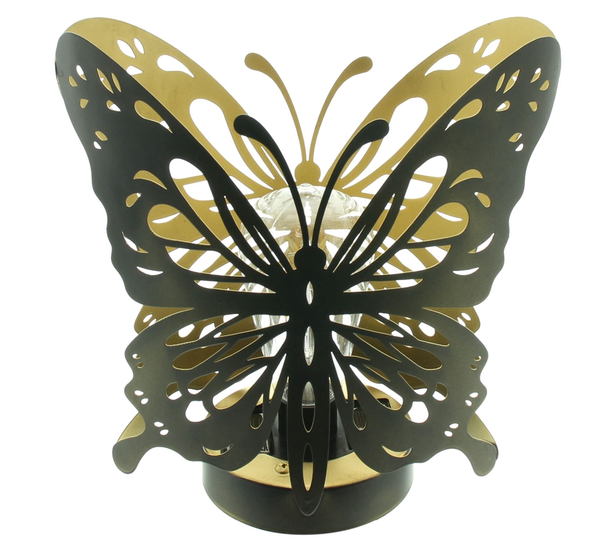Dekoleidenschaft LED Dekofigur Solar "Schmetterling" Metall schwarz / gold, Solarlampe wetterfest, Outdoor Gartendeko, Solarleuchte, Dekoleuchte