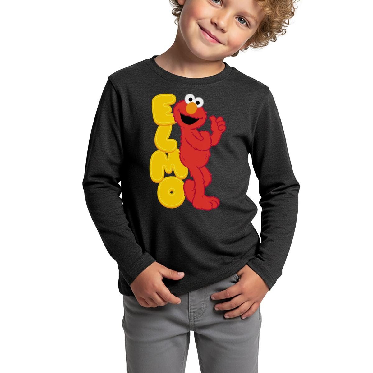 T-Shirt Sesamstraße Elmo Mit Schriftzug Kinder Premium Langarmshirt