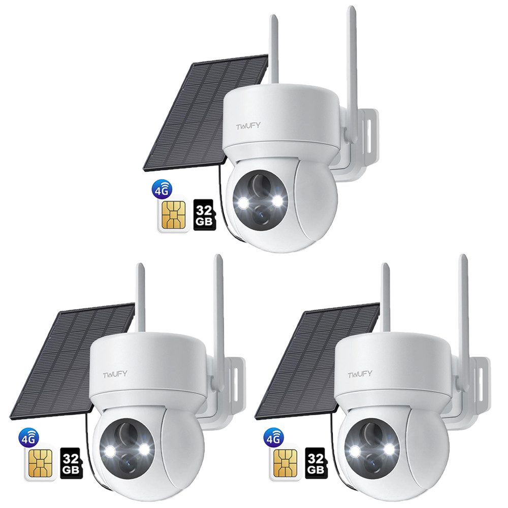 ZREE Überwachungskamera 3 Stück 4G LTE Überwachungskamera Aussen mit SIM Karte & 32GB karte (Aussen, Außenbereich, Wald, Farm, Campingbus, Straße, Kabellos Solar PTZ IP Kamera Outdoor mit 2K Farb-Nachtsicht, 355°/90° Schwenkbar Ohne WLAN PIR Erkennung 2-Wege-Audio, 4-fachen digitalen Zoom IP66 Wasserdicht 360° Outdoor Kamera)
