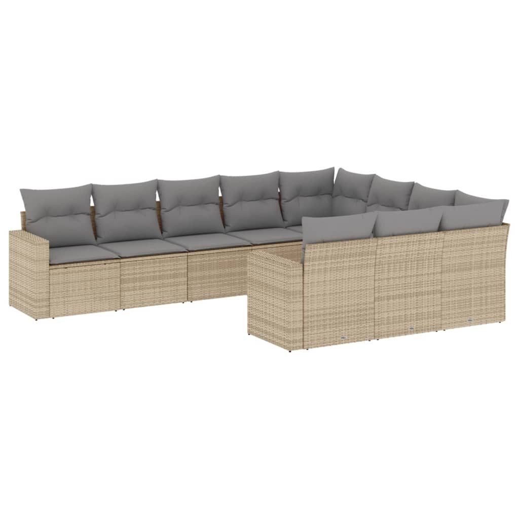 Gartenlounge-Set 10-tlg. Garten-Sofagarnitur mit Kissen Beige Poly Rattan