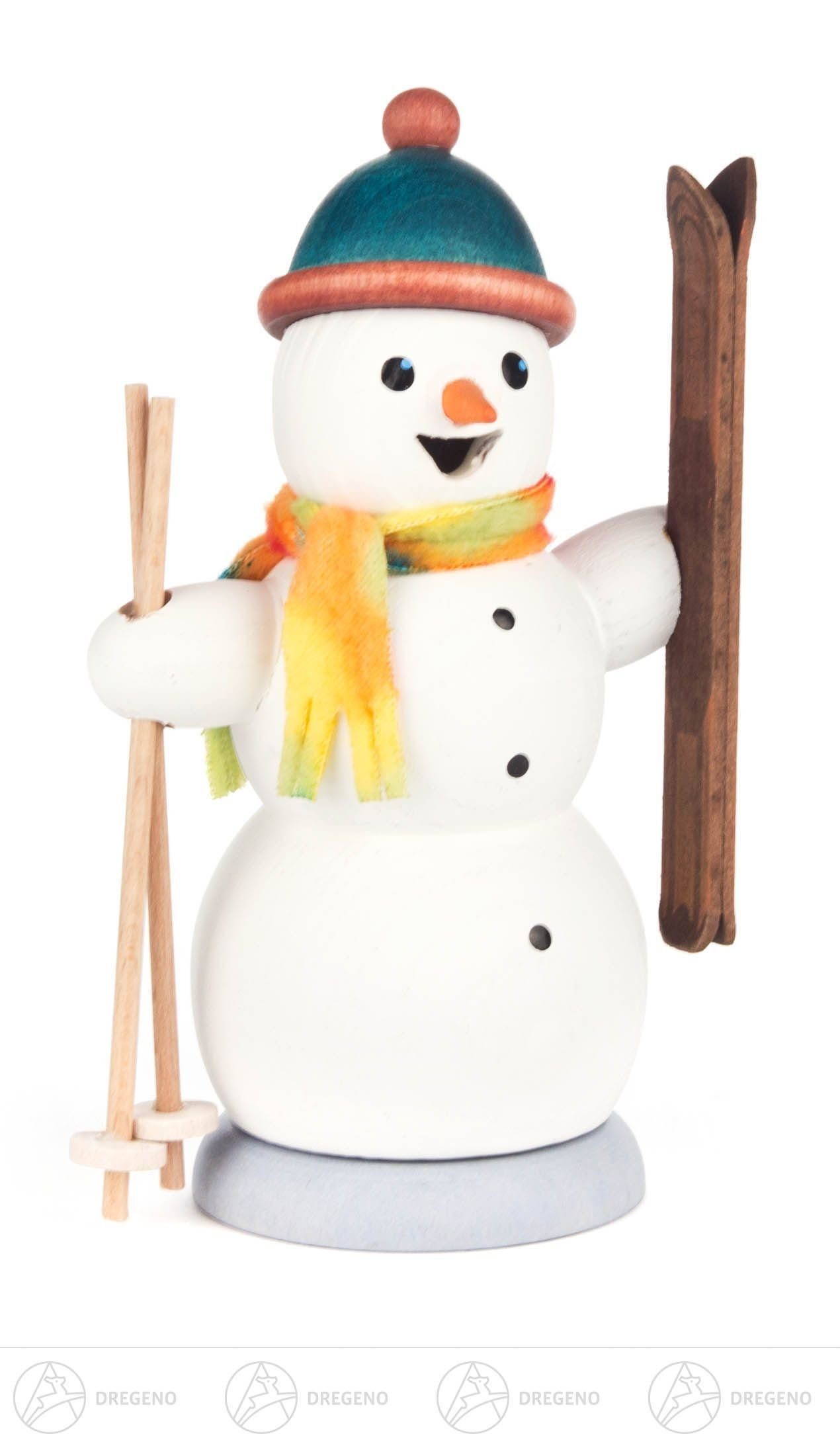 Dregeno Erzgebirge Räuchermännchen Räuchermann Schneemann mit Ski Breite x Höhe x Tiefe 9 cmx14 cmx6 cm
