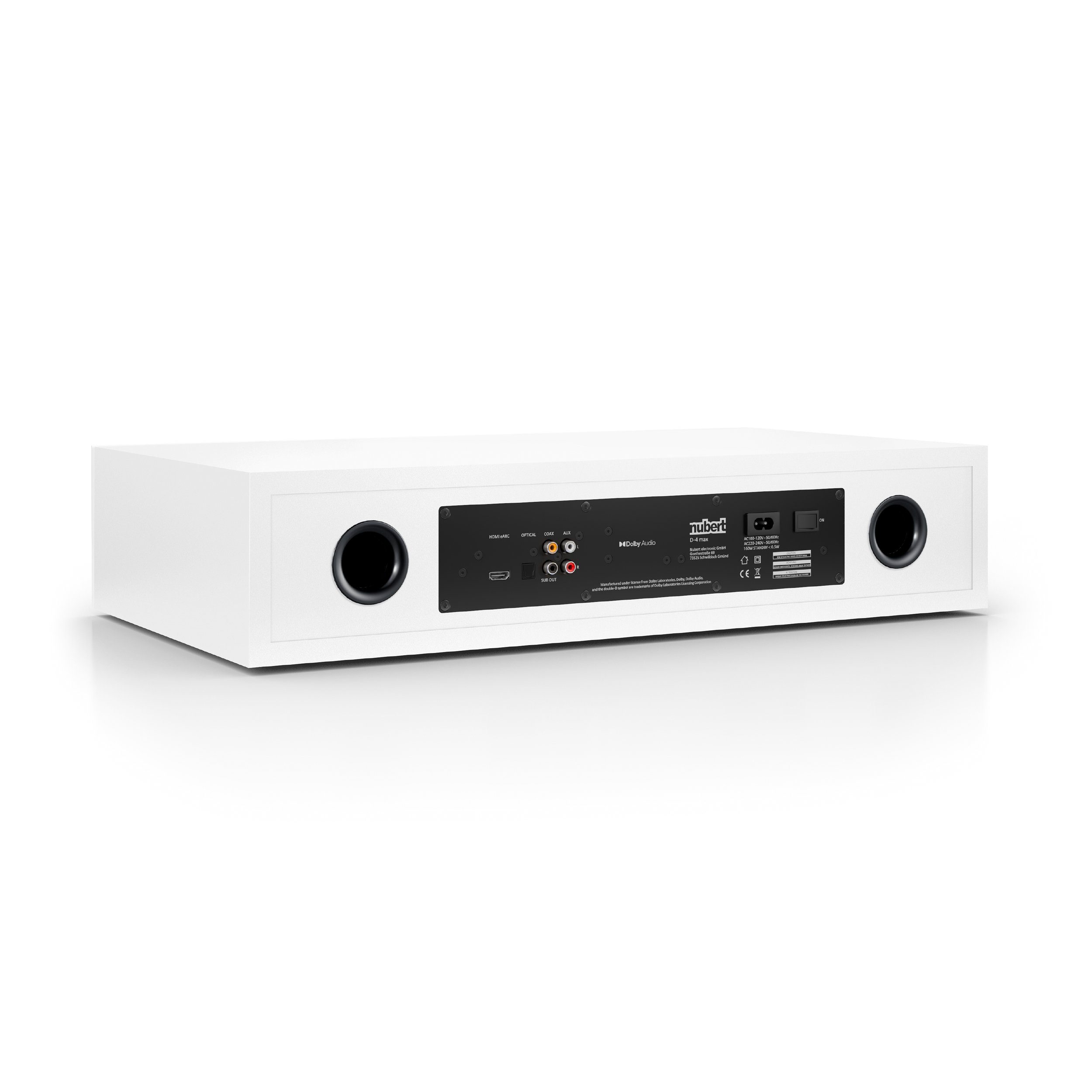 Dolby eARC) aptX Digital Weißer mit Decoder, HD (180 AS-225 max Front Weiß Voice+, Nubert Bluetooth und HDMI Soundbar W, 5.0 nuBoxx