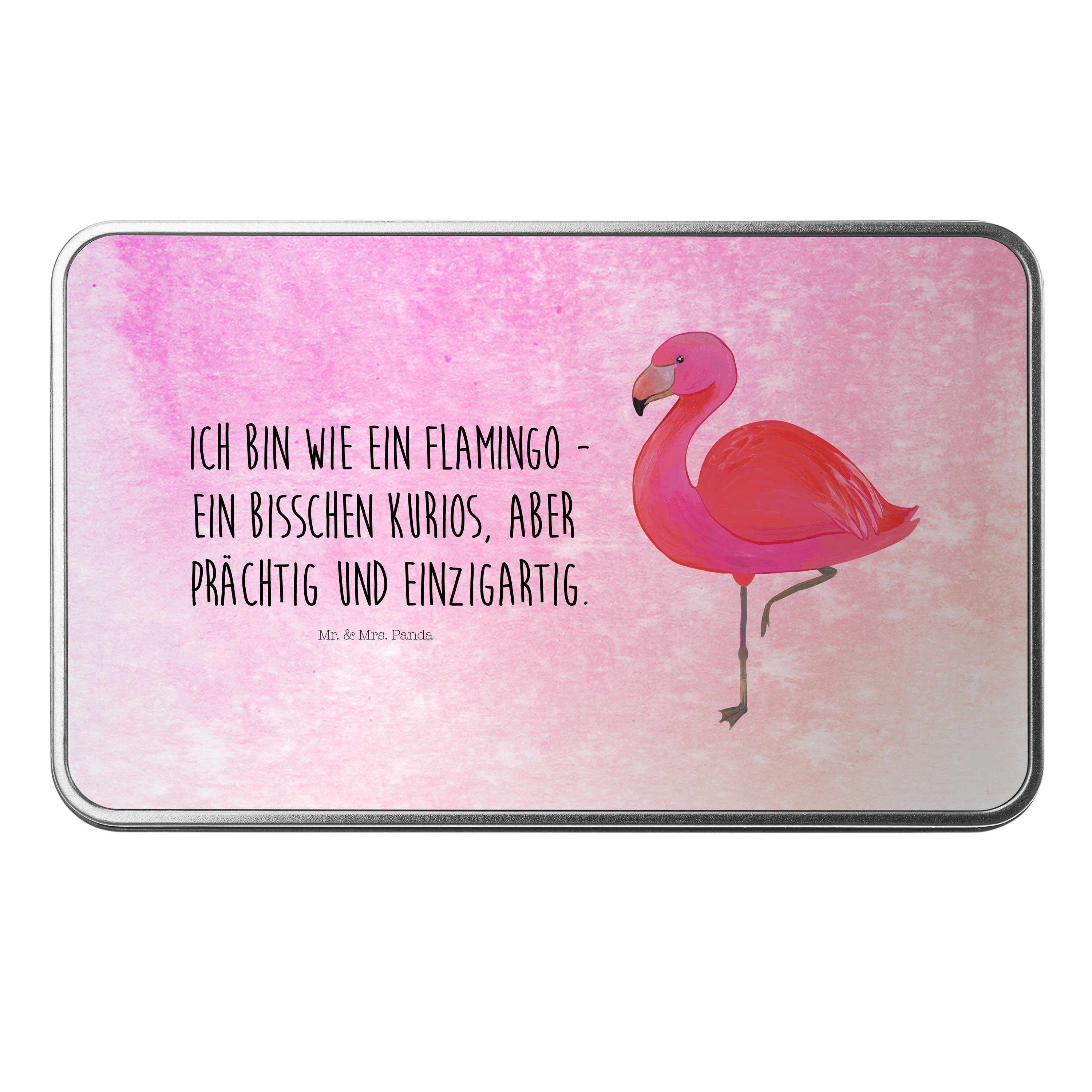 Mr. & Mrs. Panda Dose Flamingo classic - Aquarell Pink - Geschenk, Vorratsbox, Metalldose, (1 St)