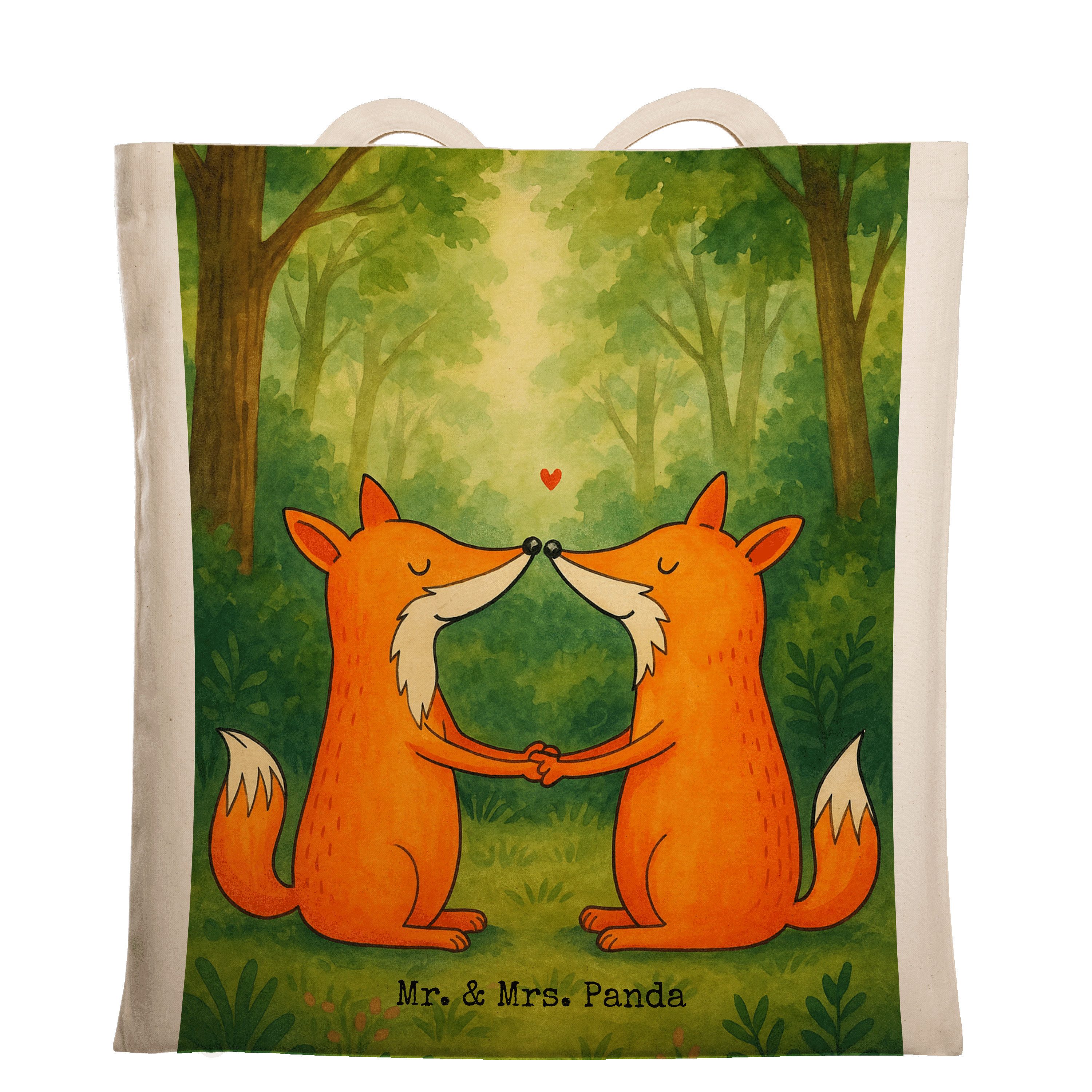 Mr. & Mrs. Panda Tragetasche Füchse Liebe Design, Schultasche, Weiß, Ehefrau, Fuchs, Partner, Fox, (Packung), stofftasche baumwolle umhängebeutel festival tasche