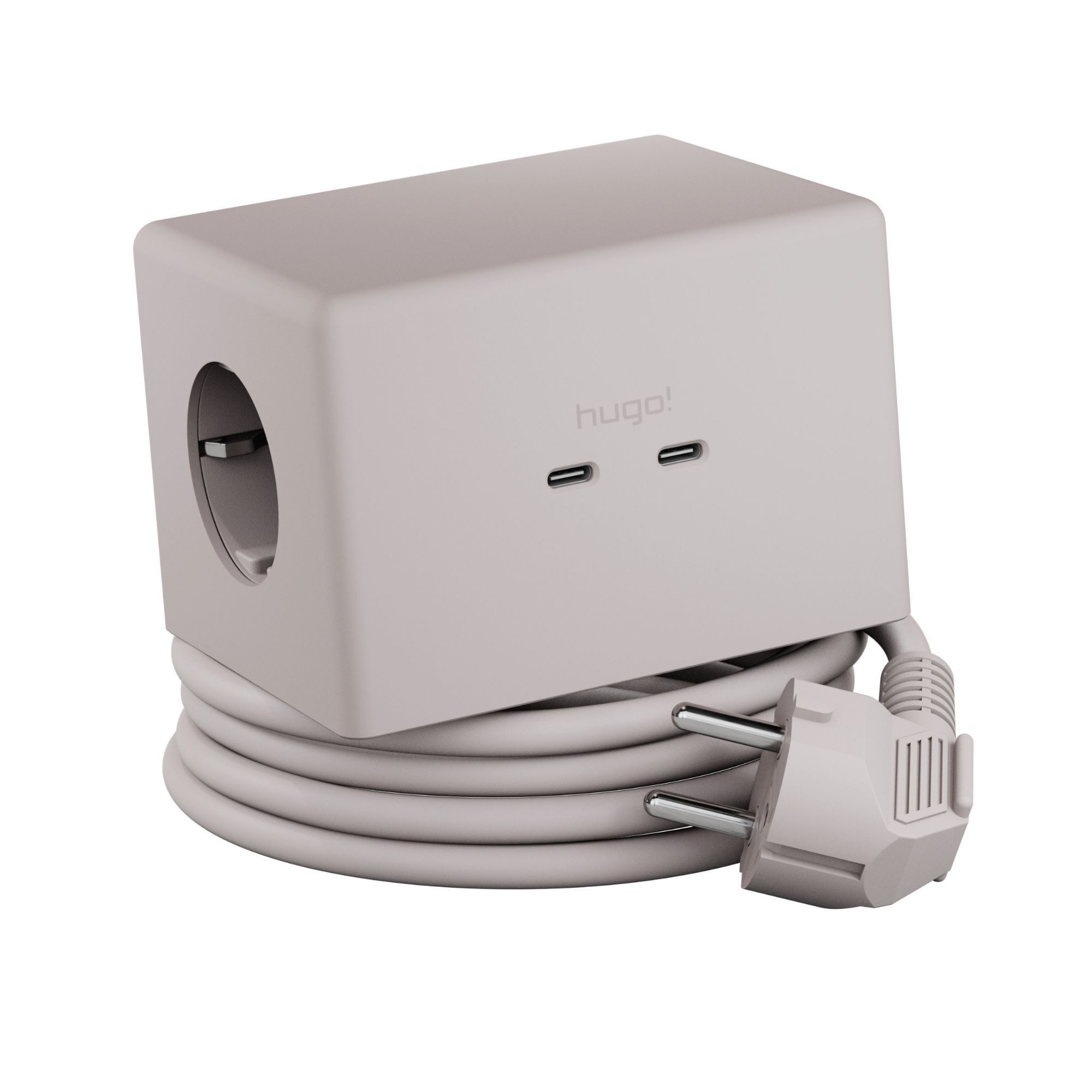 Brennenstuhl hugo! ONE 2nd Gen. Steckdosenwürfel mit USB C 20W PD, Wireless Charger Steckdosenleiste 2-fach (Kabellänge 2 m)