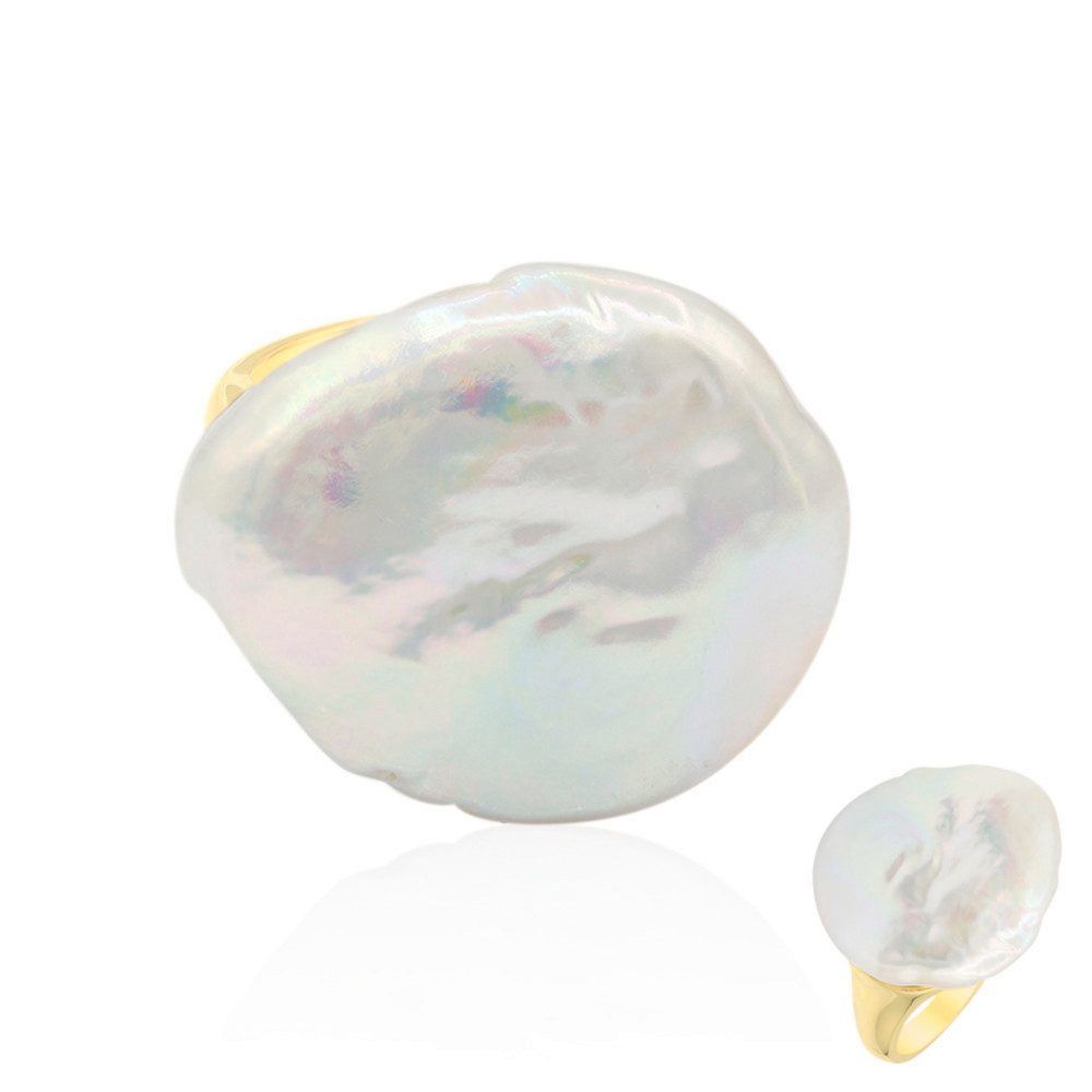 Cavill Perlenring Cavill Sterling Silber Ring mit Süßwasserperle, Gelbvergoldet, Elegant (1-tlg)