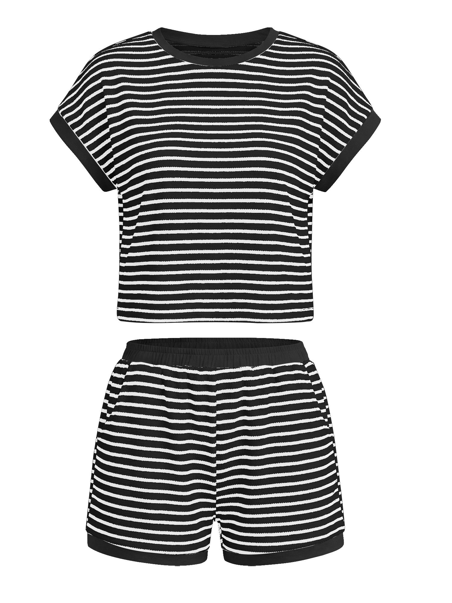 Imily Bela Hausanzug Damen Sommer-2-teilige Sets (Set, 2 tlg., Kurzarm-T-Shirts + Shorts) Streifen