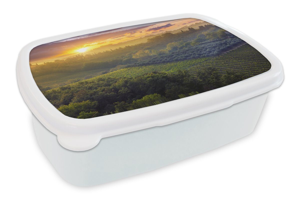 MuchoWow Lunchbox Toskana - Landschaft - Sonne, Kunststoff, (2-tlg), Brotbox für Kinder und Erwachsene, Brotdose, für Jungs und Mädchen weiß