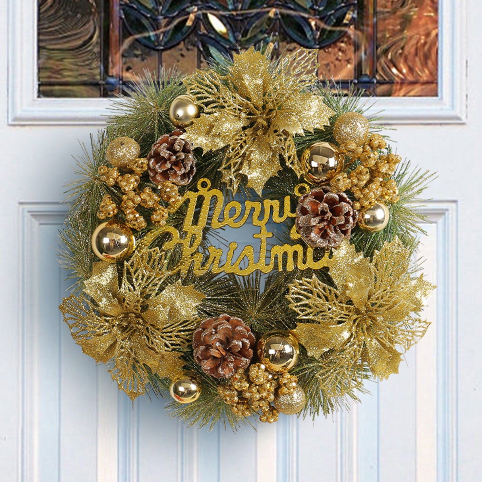 Rutaqian Dekokranz Weihnachten Kranz Tür Deko Künstlicher Weihnachtsdeko Türkranz, 33 cm
