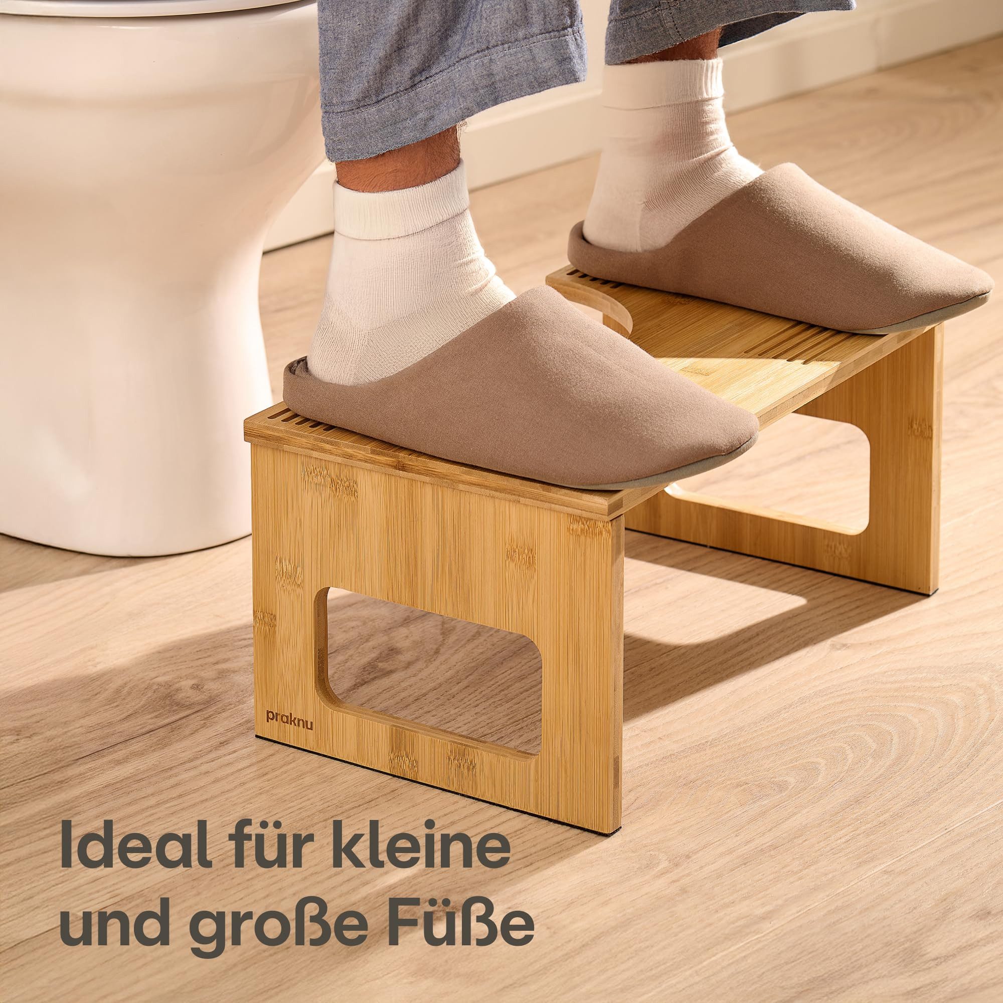 Praknu Fußhocker Toilettenhocker Bambus klappbar – WC Hocker – Klohocker Erwachsene (Einzelstück: 1x Toilettenhocker aus Bambus, klappbar), Natürliche Sitzhaltu – Bild 5 von 5