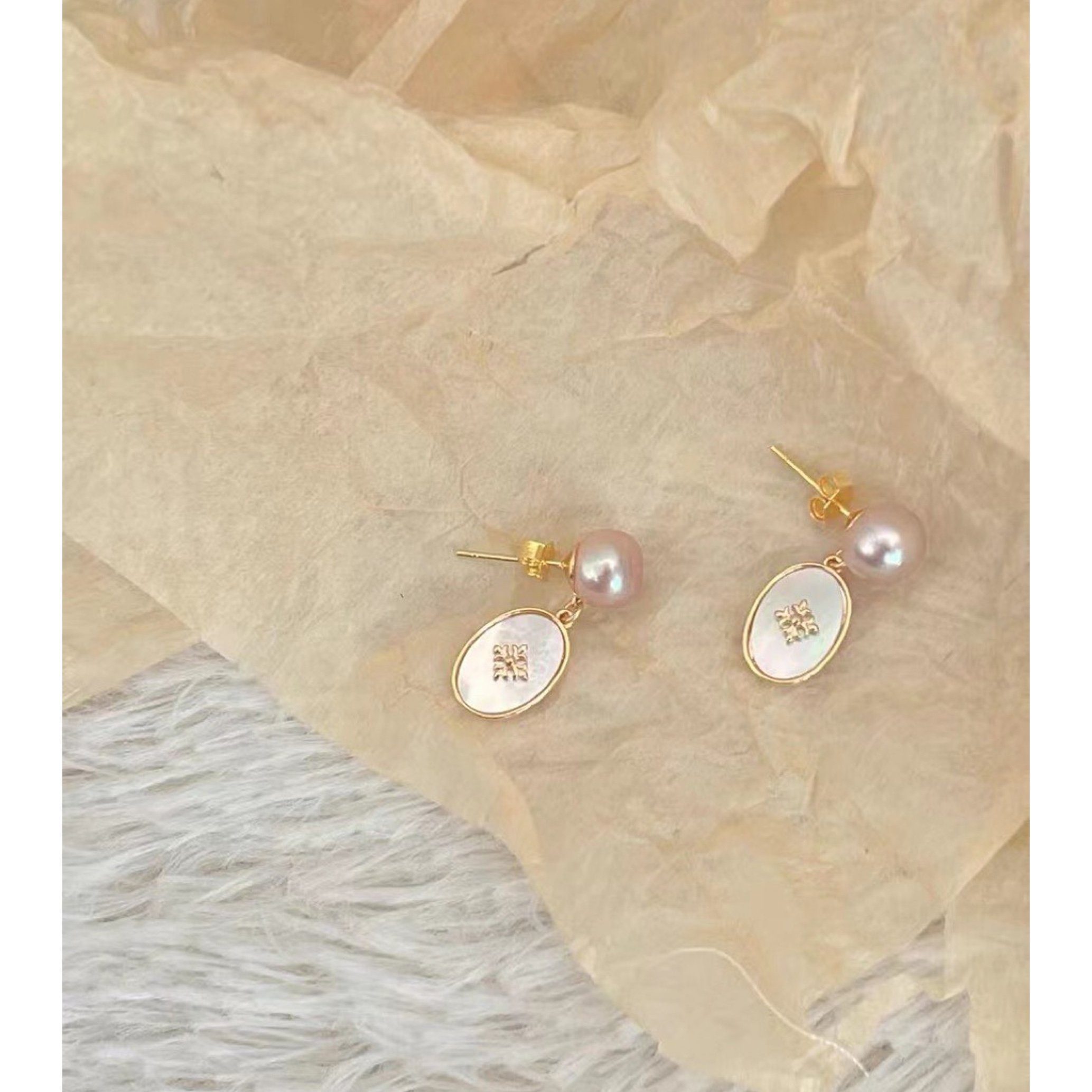 elegant mit Süßwasserperlen 18K Echte Ohrhänger Perlmutt, GOLDEN Ohrringe Paar vergoldete