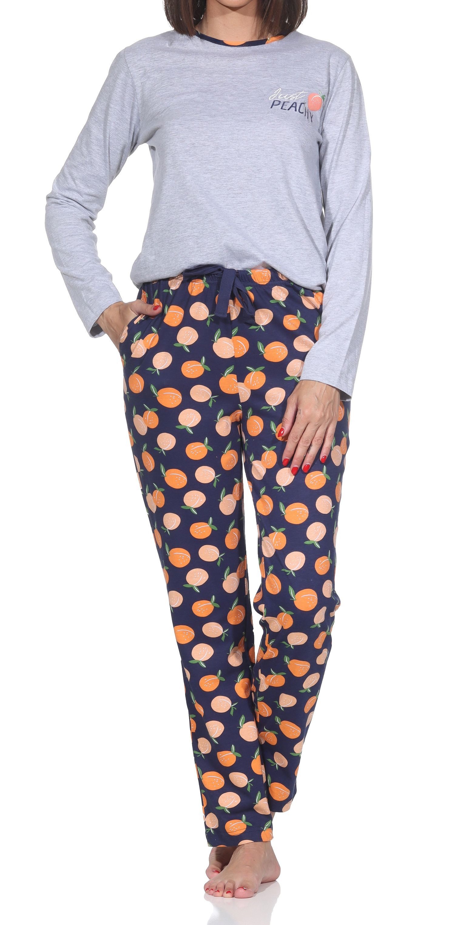 Normann Pyjama Normann Damen Pyjama langarm – „Peachy“ Design – Soft-Jersey Komfort