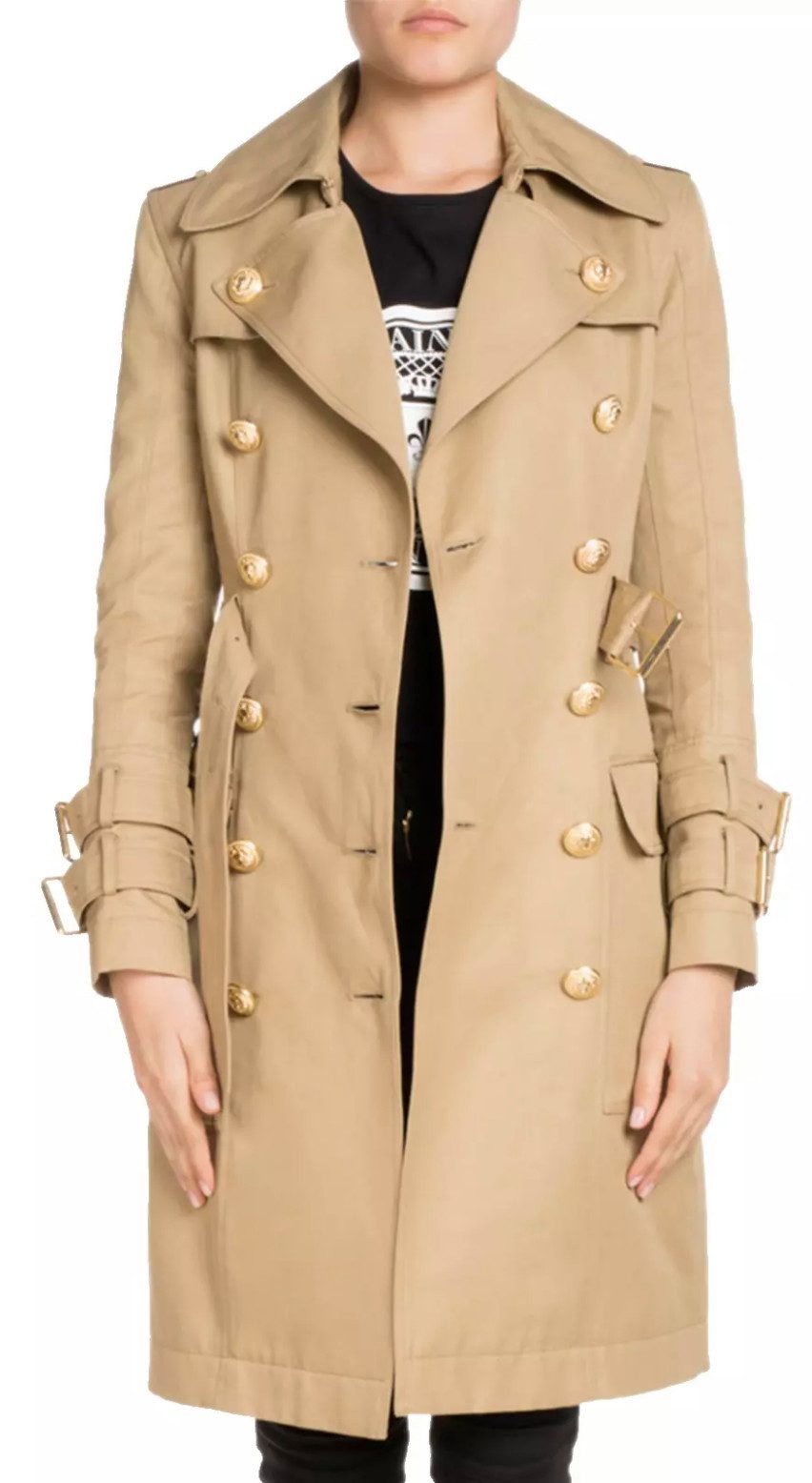 Balmain Paris Trenchcoat Double-Breasted Golden Button t Pariser Flair Mantel S Gunflap und Rückenklappe für zusätzlichen Schutz und Stil