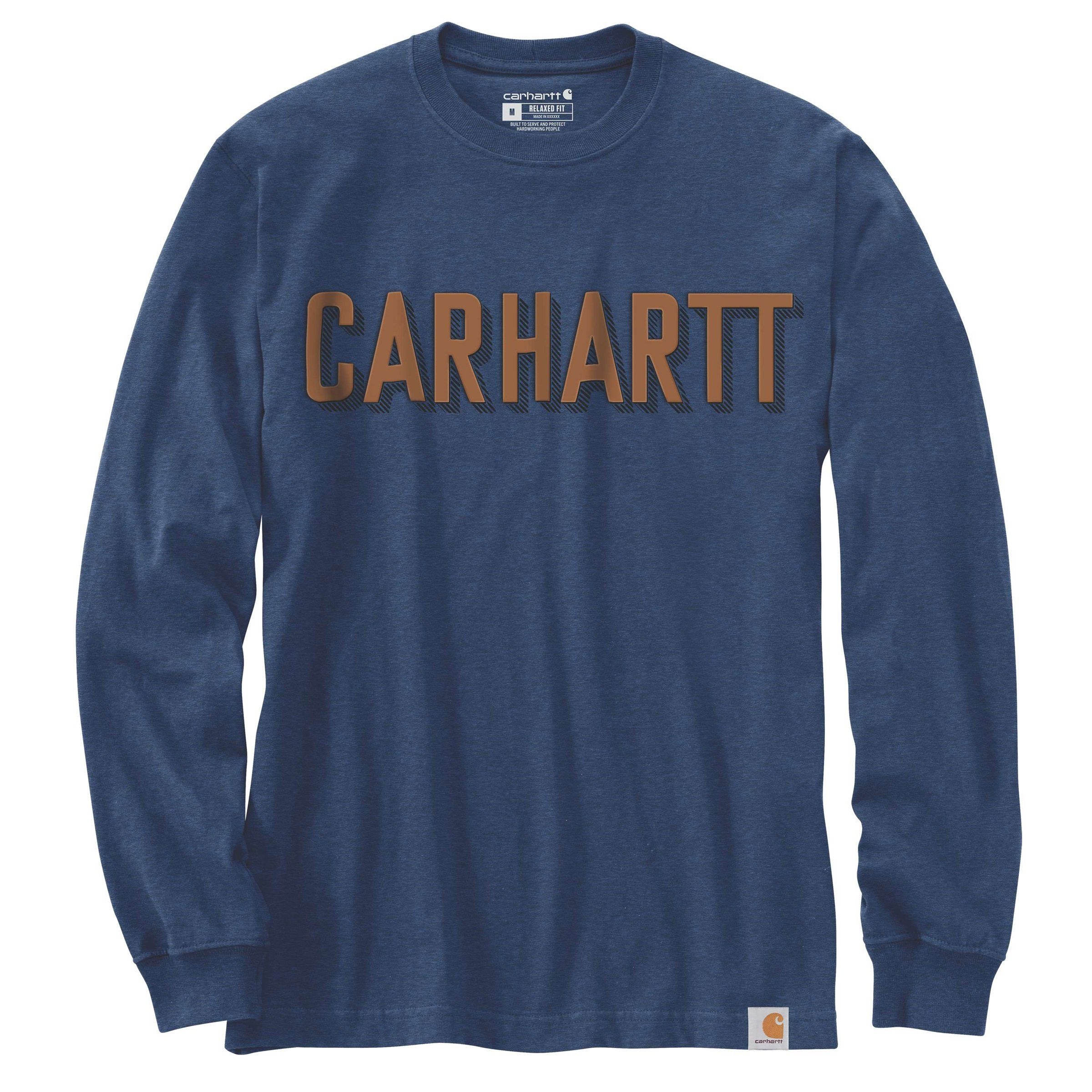 Long-Sleeve Langarmshirt T-Shirt Carhartt blue Graphic cobalt Carhartt dark heather Relaxed Block Adult Heavyweight Fit Logo Herren Langarmshirt