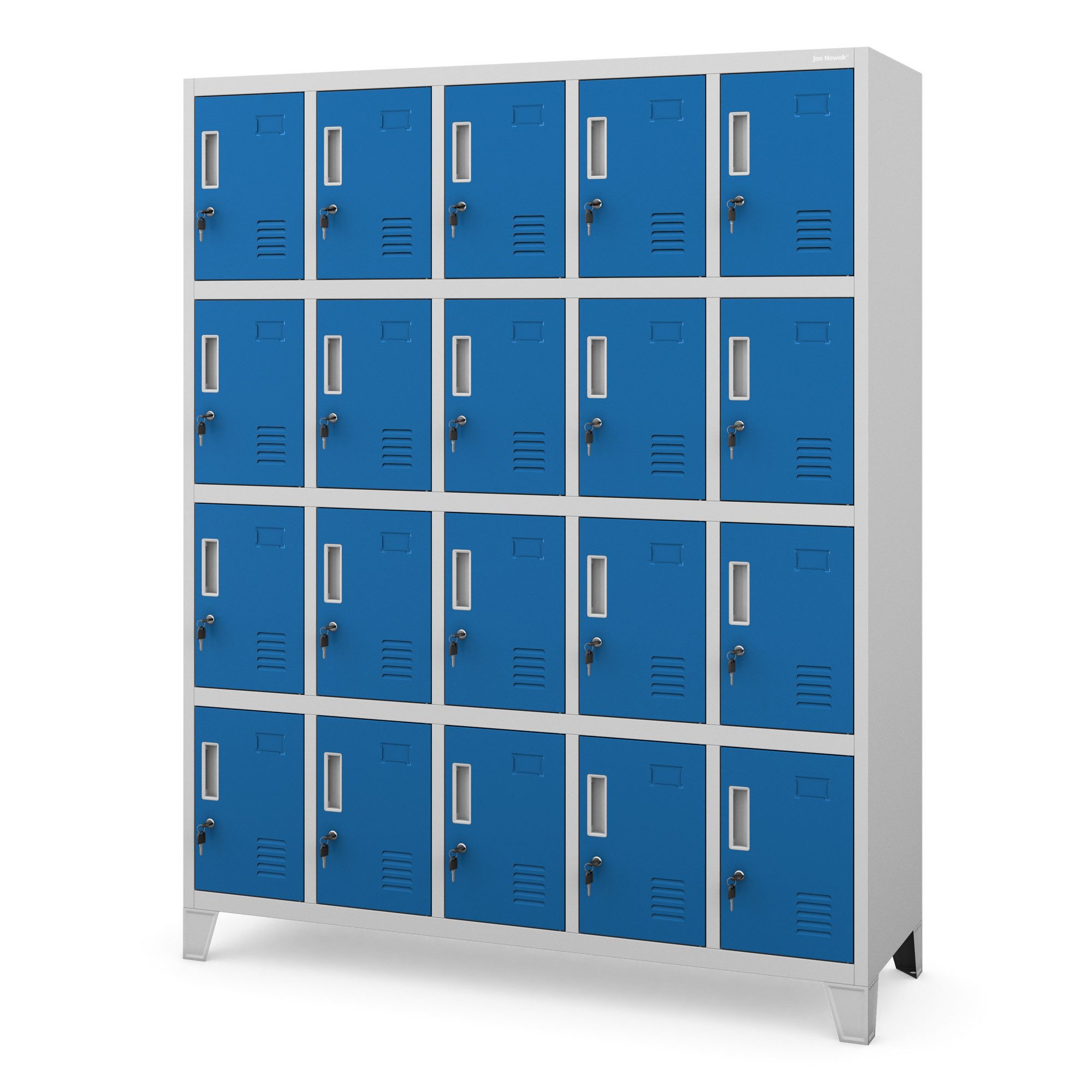 Jan Nowak Mehrzweckschrank Metall Schließfachschrank 136 cm ROBERT 20 Fächer abschließbar (Stahl 0,6 mm 172 x 136 x 45 cm Wandmontage möglich PZH) Spind Garderobenschrank Schloss je Fach 20 Schlüssel 10 Farben
