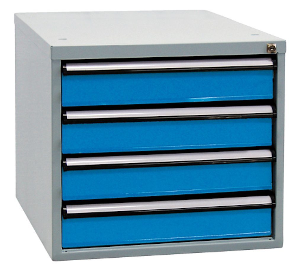 PROREGAL® Werkbank Schubladenbox mit 4 Schubladen für Werkbank Rhino, Grau/Blau Lichtblau