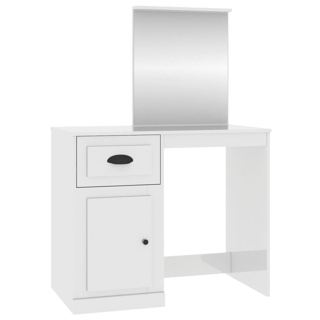 Spiegel Schreibtisch cm vidaXL Hochglanz-Weiß Schminktisch 90x50x132,5 mit