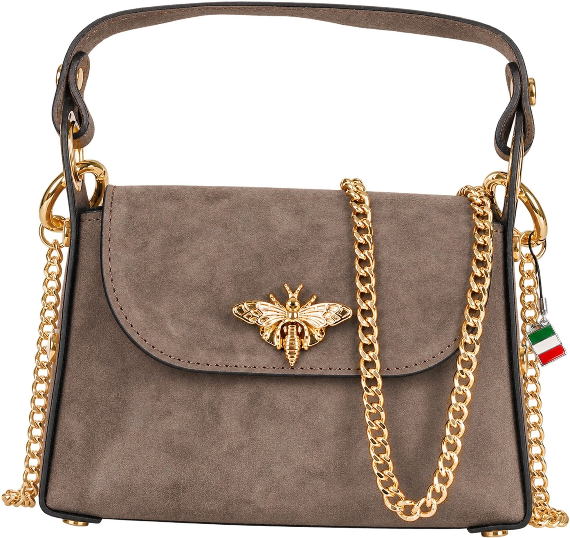 FLORENCE Umhängetasche Florence Biene Damen Handtasche Wildleder (Umhängetasche), Damen Leder Umhängetasche, grau ca. 19cm