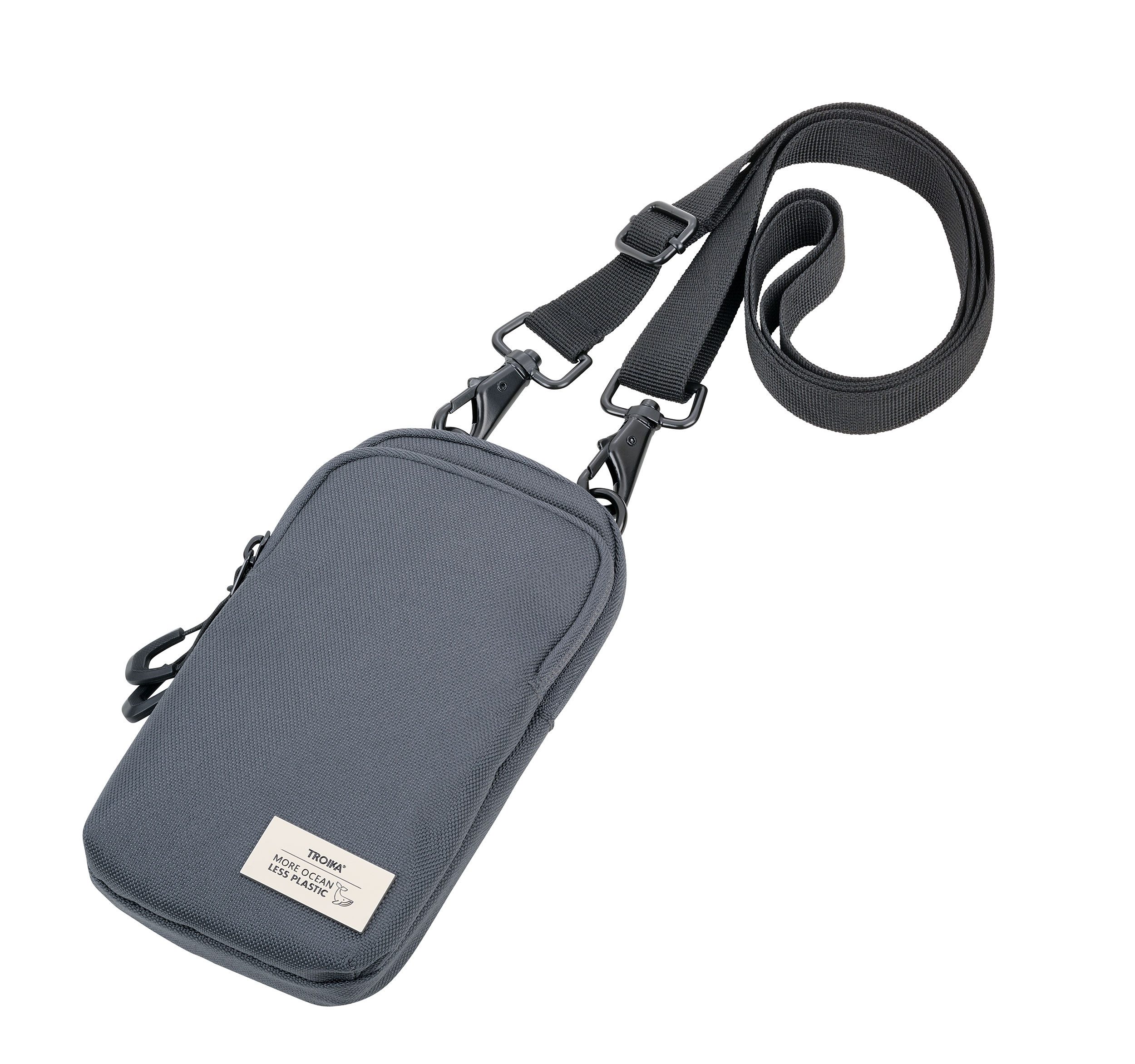 TROIKA Handytasche zum umhängen BLUE CYCLE SMARTBAG aus recyceltem Meeresplastik, Smartphone Umhängetasche mit Kartenfach, verstellbarer Gurt, Karabiner