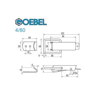GOEBEL GmbH Kastenriegelschloss 5543001480, (50 x Spannverschluss 4 / 80 grosses Kappenschloss, 50-tlg., Kistenverschluss - Kofferverschluss - Hebel Verschluss), gewölbter Grundtplatte inkl. Gegenhaken Stahl verzinkt