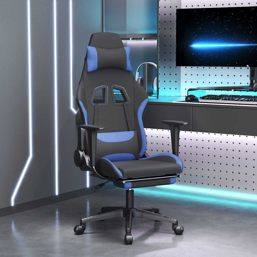 vidaXL Gaming-Stuhl Gaming-Stuhl mit Massage & Fußstütze Schwarz und Blau Stoff (1 St)