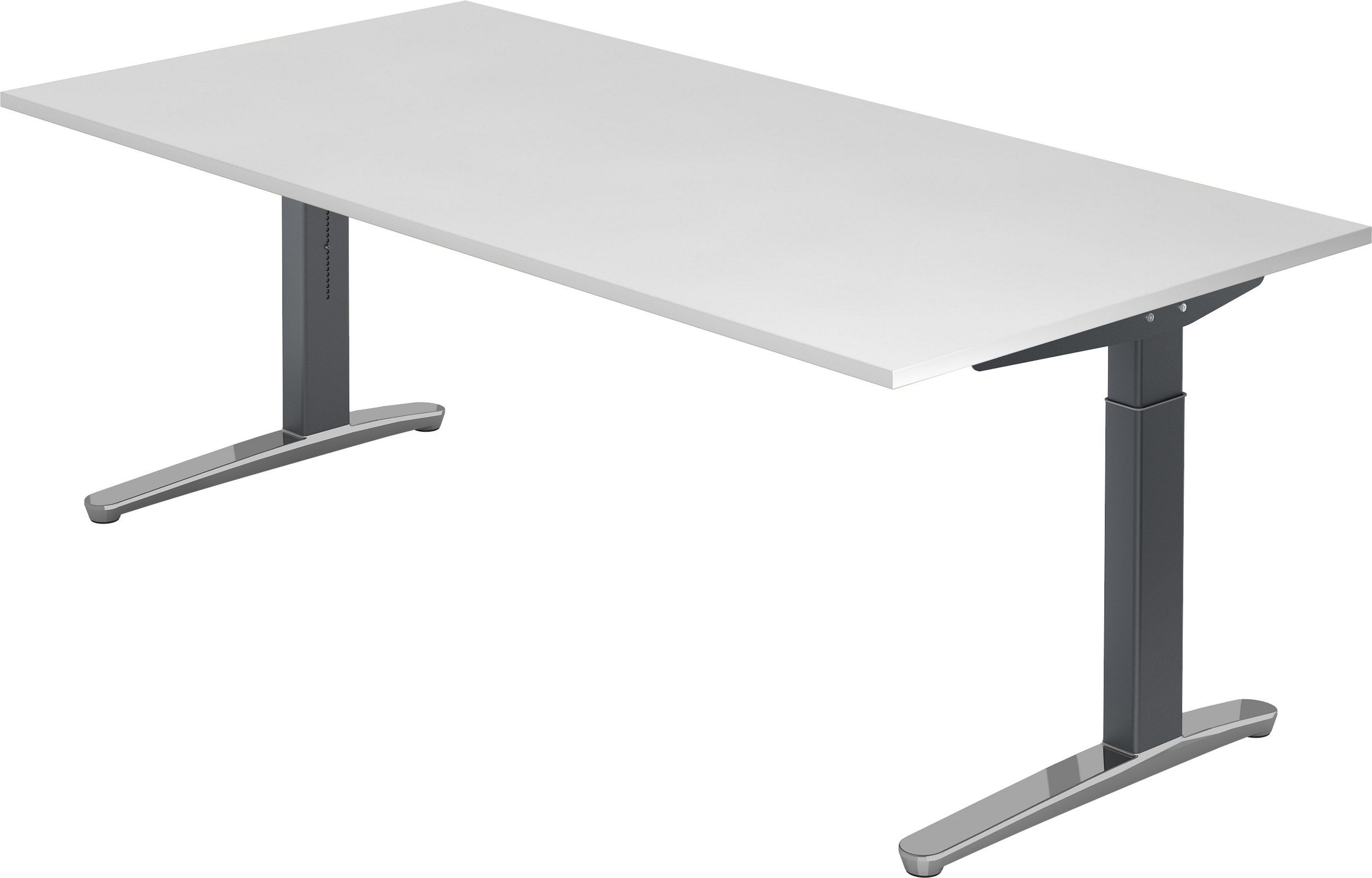 bümö Schreibtisch Schreibtisch Serie-XB, Rechteck: 200 x 100 cm - Dekor: Weiß - Gestell: Graphit/Alu poliert