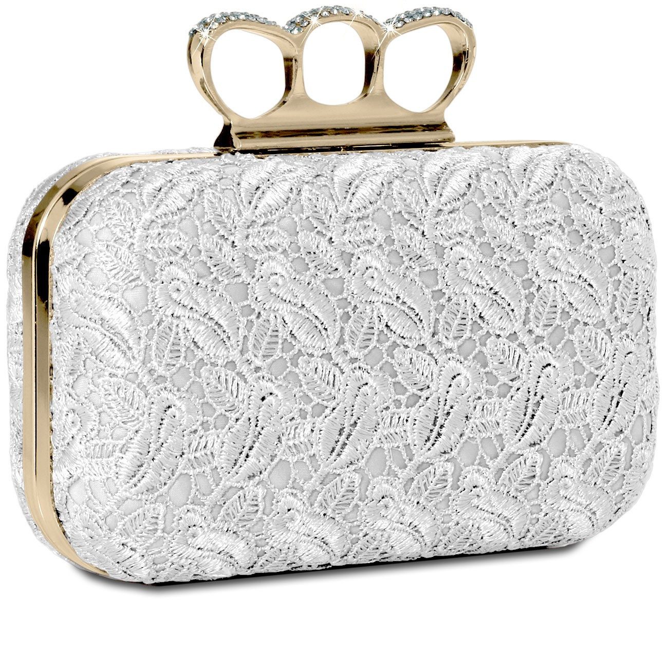 Clutch TA290 Damen Schlagring Box Clutch Abendtasche mit Stoff Häkel Spitze