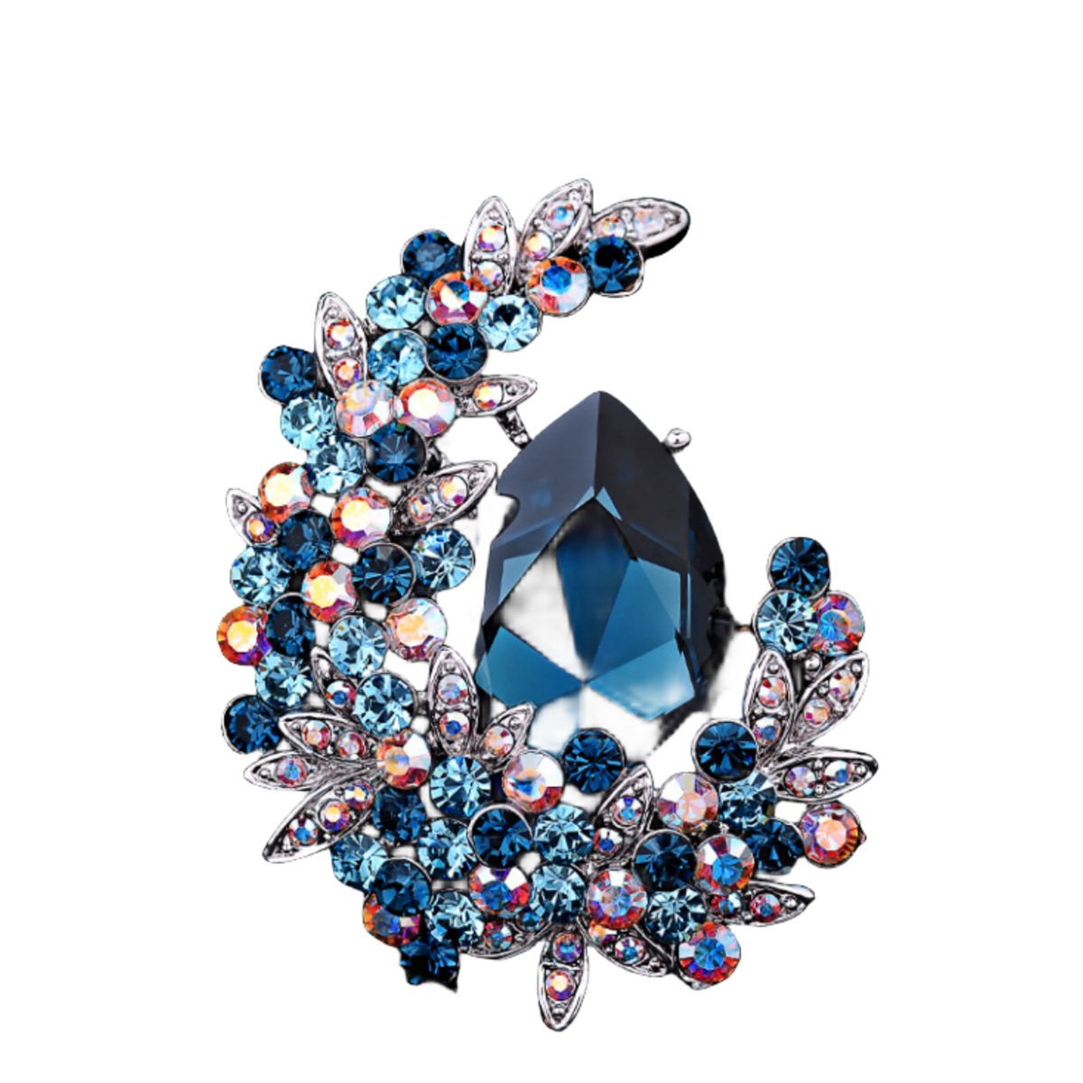 carefully selected Brosche Vintage Kristall-Mond-Zirkon-Brosche mit exquisiter Verpackung Blau