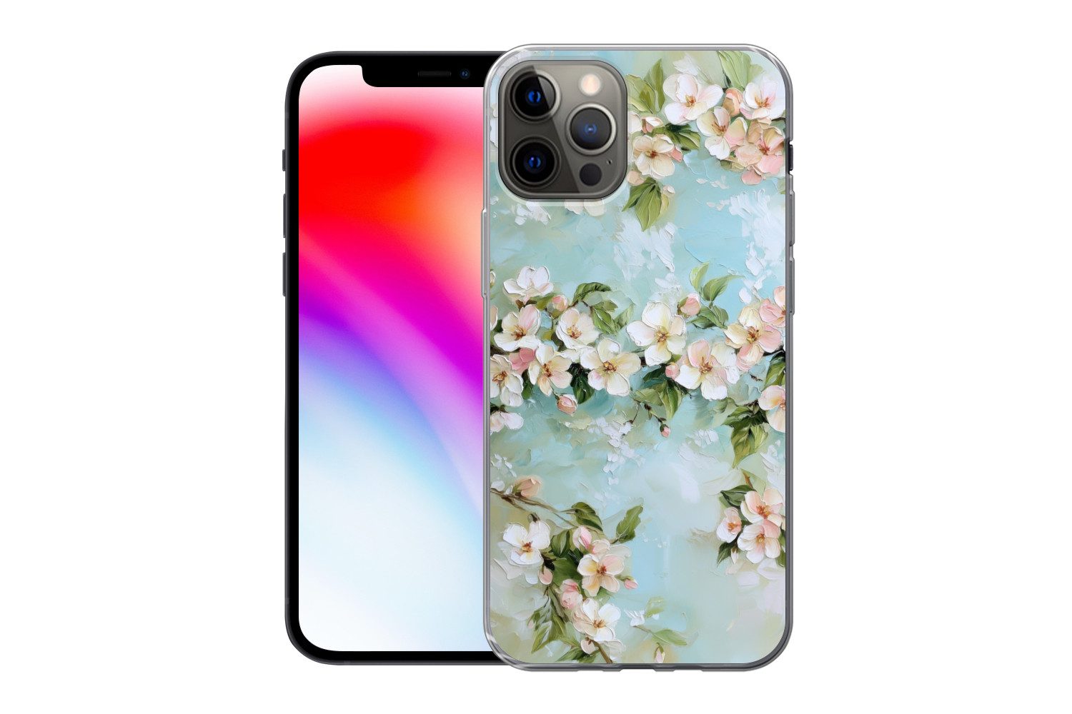 MuchoWow Handyhülle für Apple iPhone 13 Pro Blüte - Blätter - Hellblau, Smartphone-Bumper, Print, Handy Schutzhülle Dünn