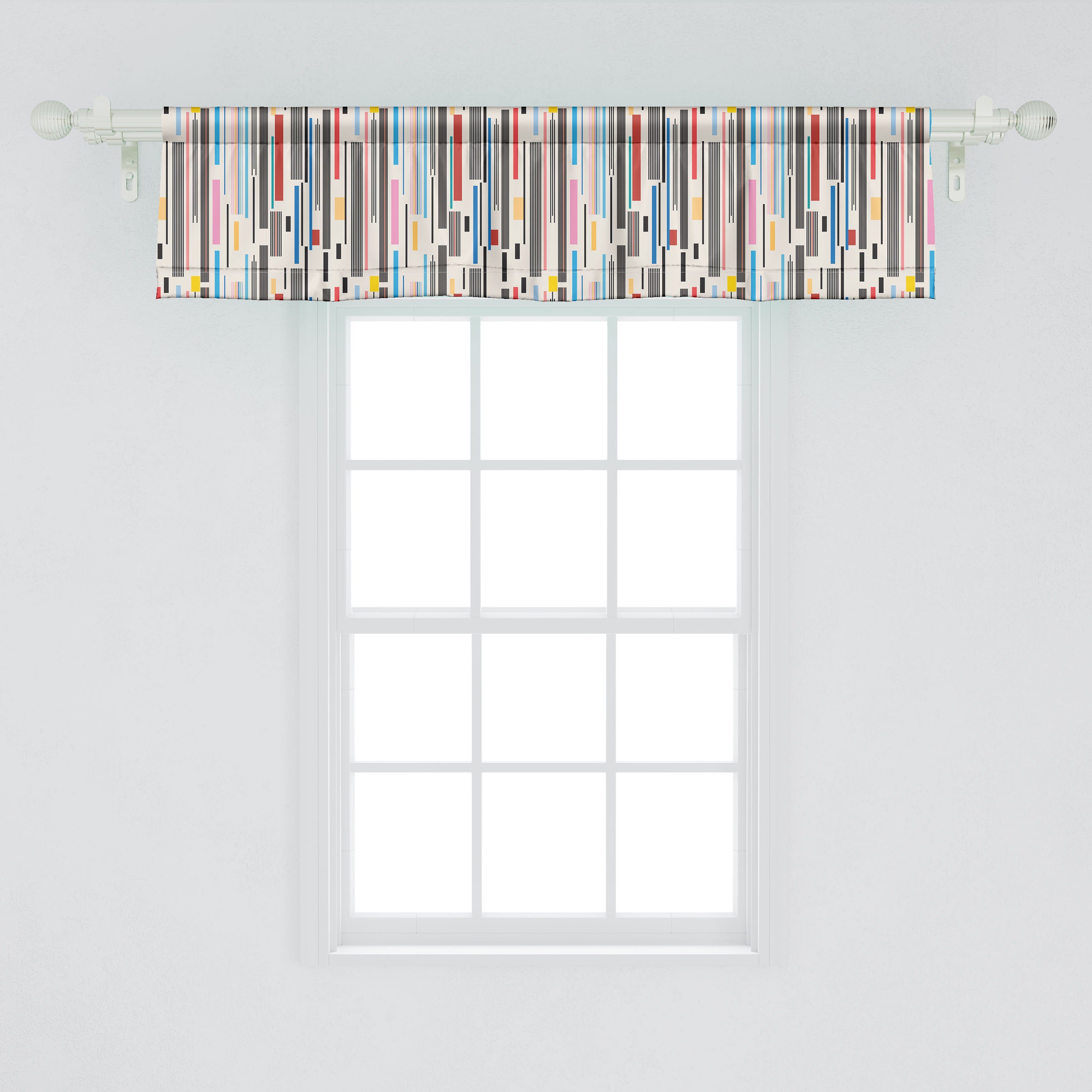 Scheibengardine Vorhang Volant für Küche Abstrakt Microfaser, Dekor Schlafzimmer Stangentasche, Verschiedene Abakuhaus, mit Farben-Streifen