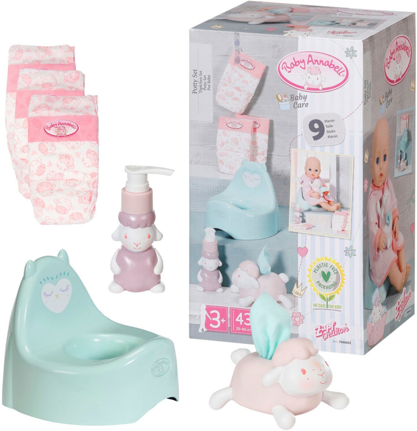 Baby Annabell Puppen Töpfchen Töpfchen Set, mit Töpfchen, 3 Windeln, Seifen- und Tuch-Spender