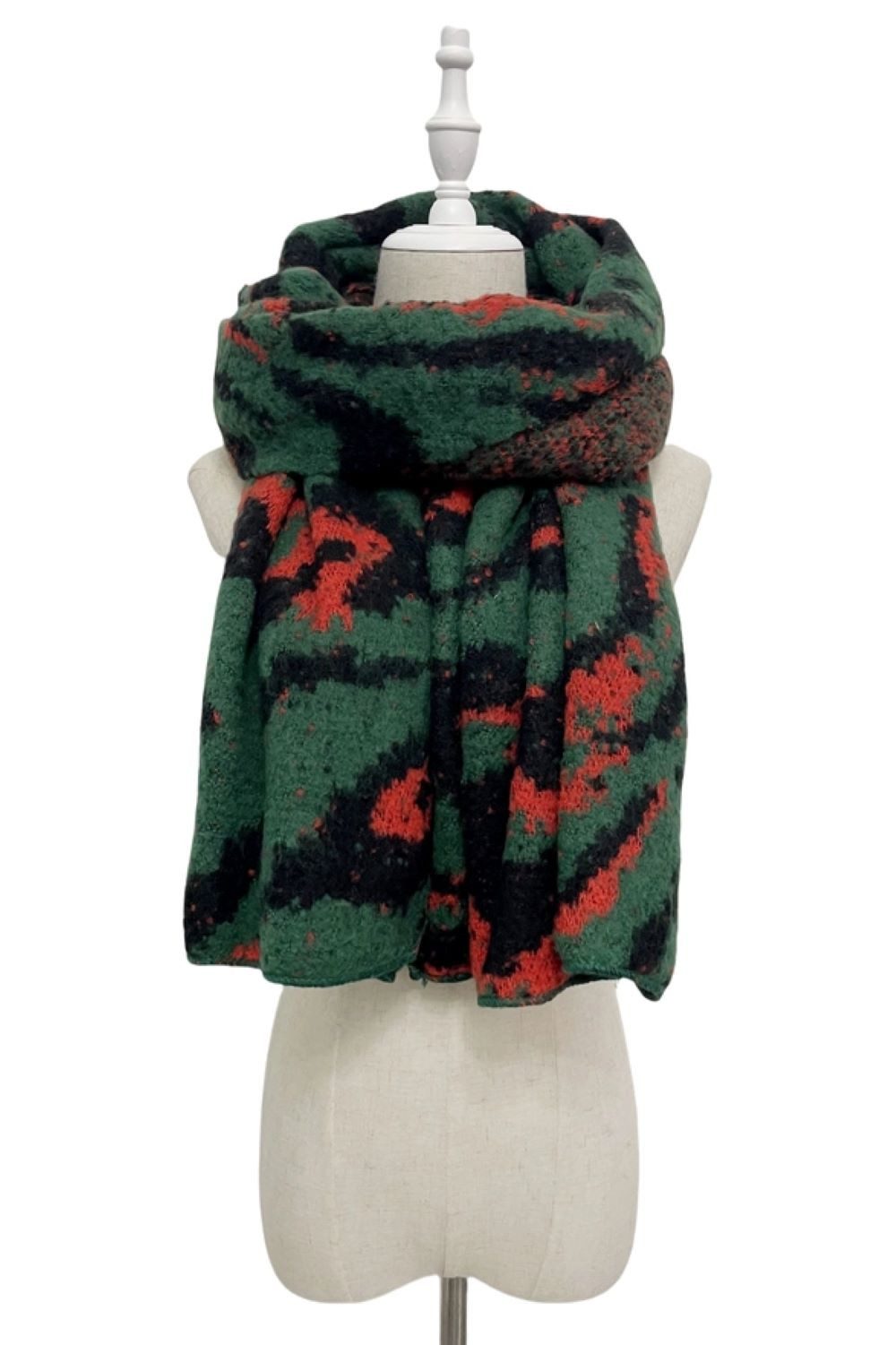 Fashion Scarf World Modeschal Modischer Wollschal mit angesagtem Leopardenmuster und diagonalem Rand, Hochwertige Verarbeitung mit weicher Haptik und dichter Struktur