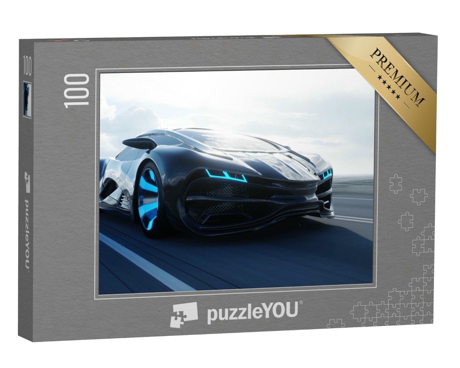 puzzleYOU Puzzle Futuristisches Elektroauto rast durch die Wüste, 100 Puzzleteile, puzzleYOU-Kollektionen Autos