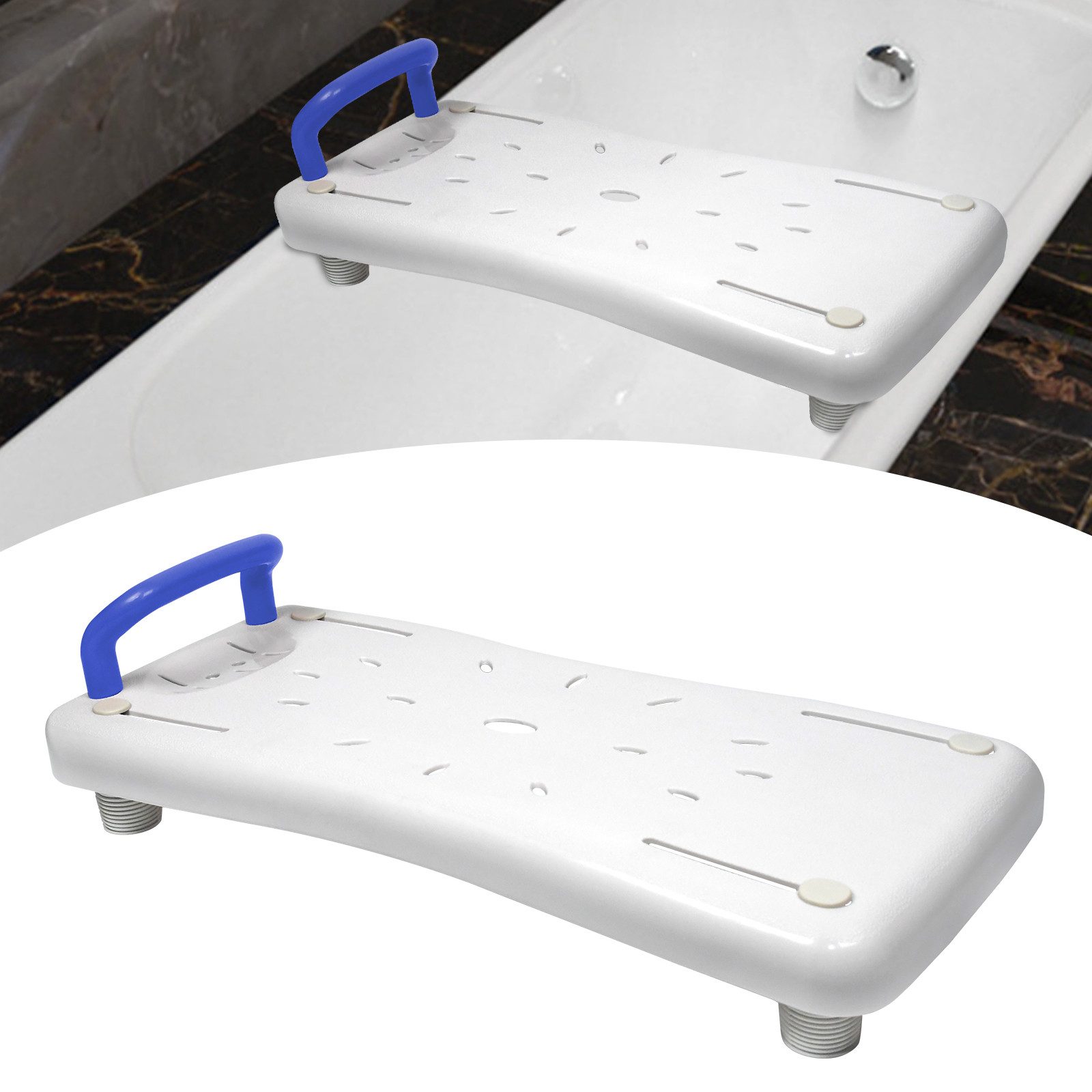 FIVMEN Badewannenbrett 70cm lang, Badewannensitz Senioren Wannensitz, belastbar bis 150 kg, Sitzbrett mit Seifenablage und mit Griff, Stuhl für Badezimmer