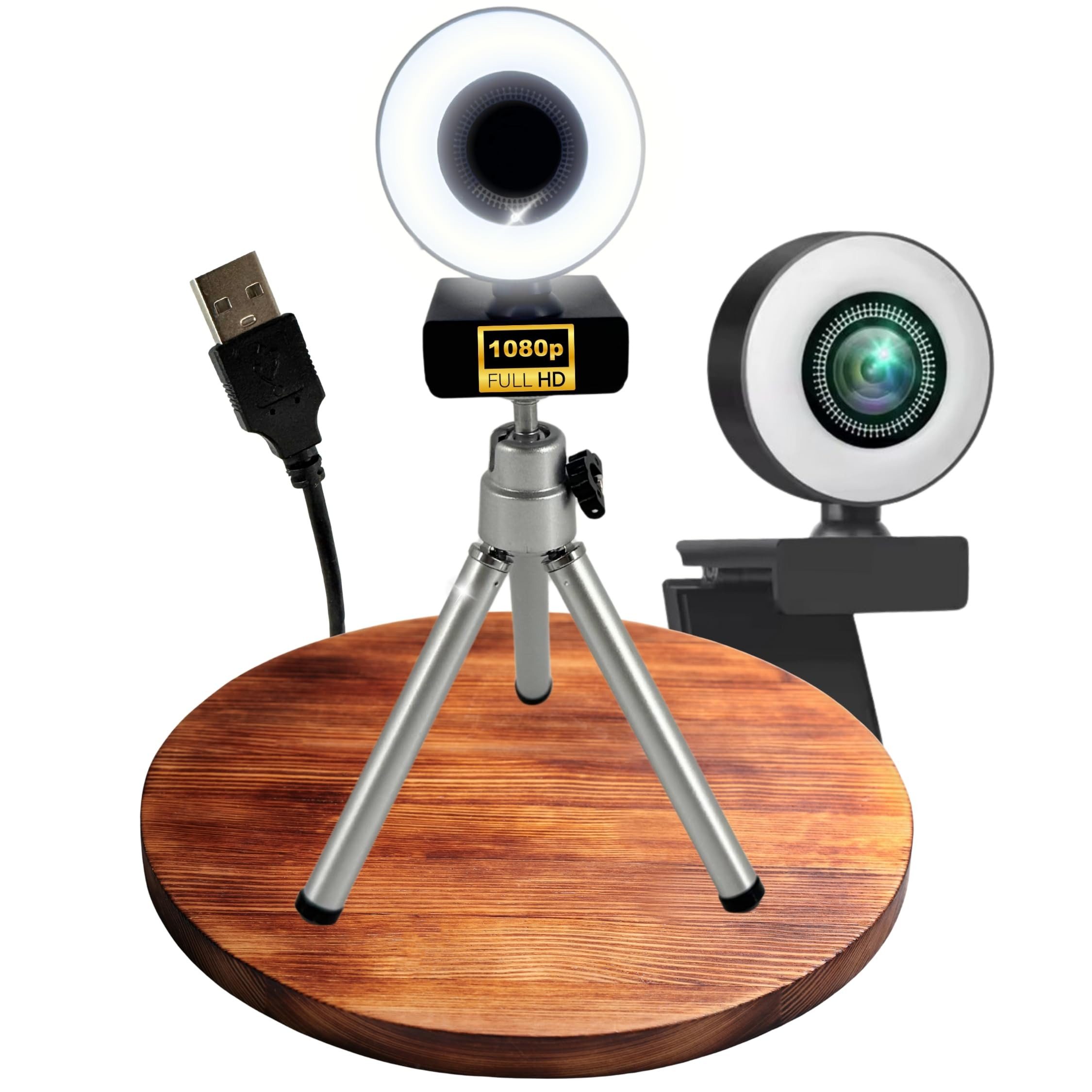 TronicXL Autofokus Webcam Kamera Pc mit Ringlicht Lampe + Stativ Full HD USB Full HD-Webcam (Computer für Windows mit Licht Leuchte)