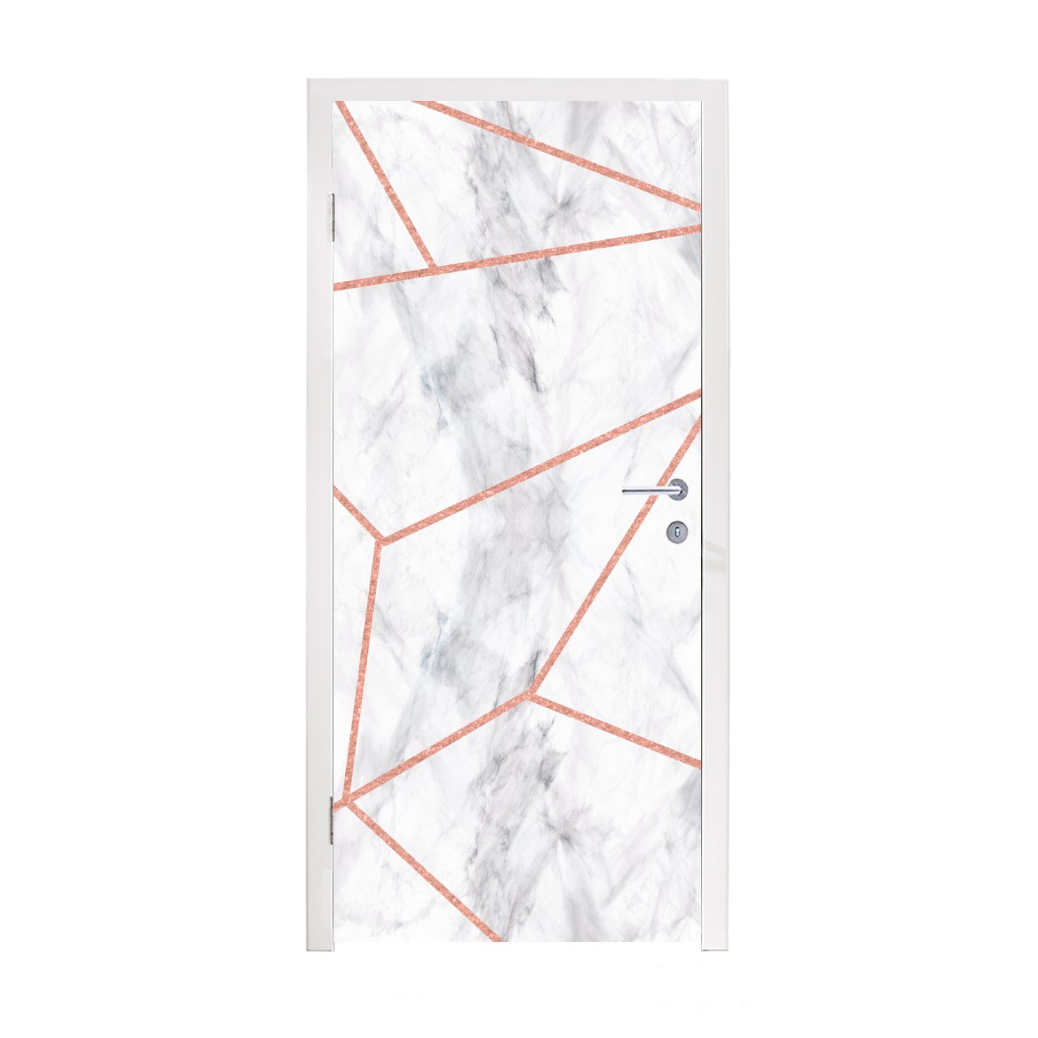 MuchoWow Türtapete Marmor - Roségold - Weiß, Matt, bedruckt, (1 St), Fototapete für Tür, Türaufkleber, 75x205 cm