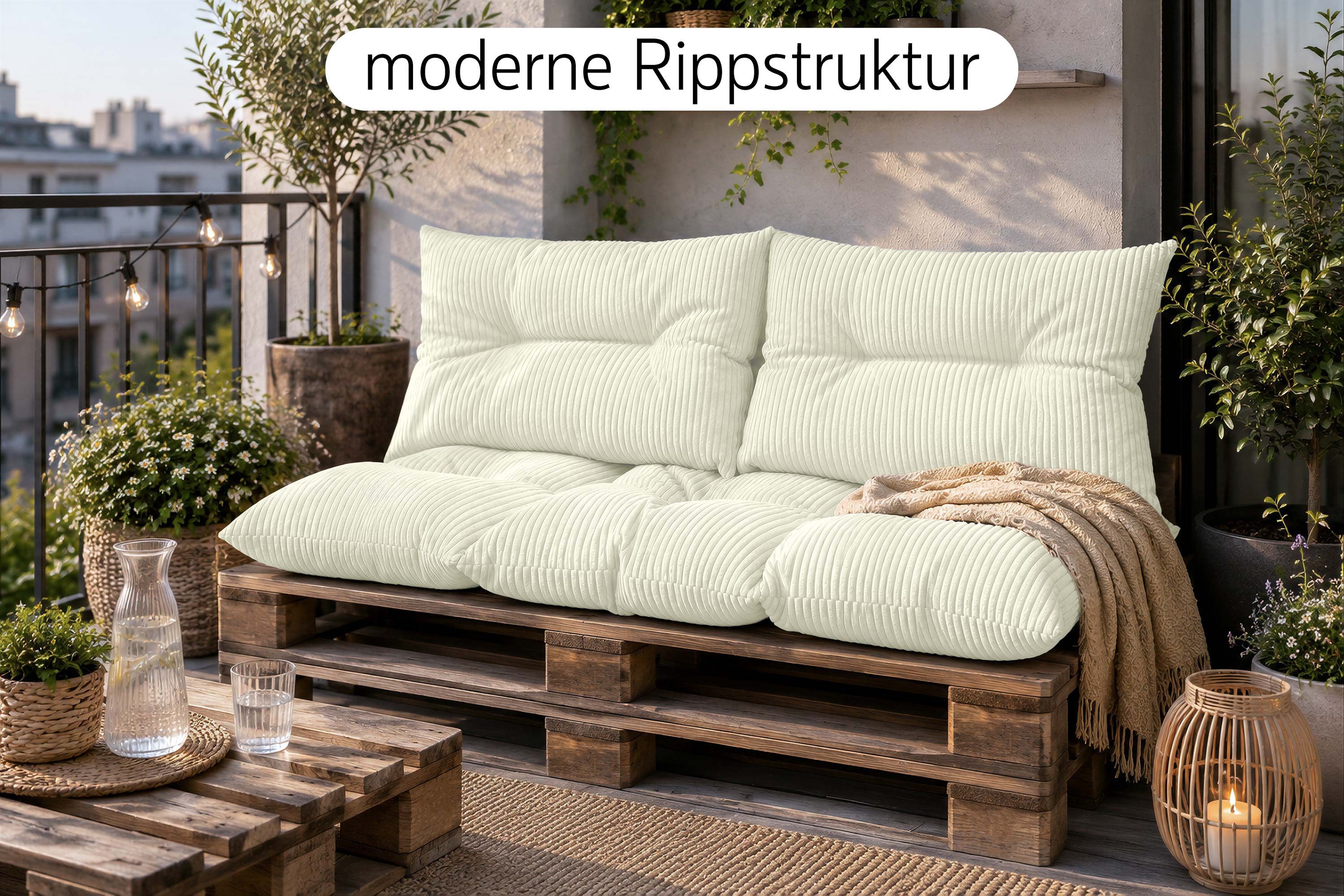 Amilian Palettenkissen Palettenauflagen Set 3-tlg., 120x80 cm + 2x 40x60 cm, für Palettenmöbel, Balkon, Terrasse und Wohnbereich