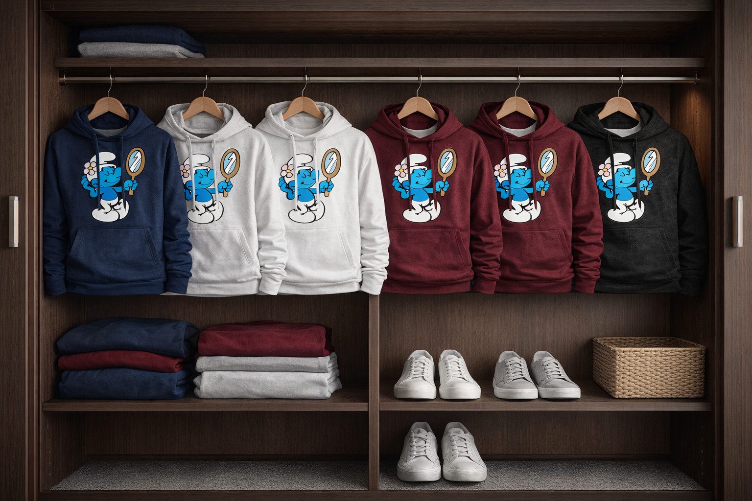 Blondie & Brownie Hoodie Beauty Schlumpf Spiegelmotiv Herren Hoodie Cartoon Streetwear (Einzelartikel, Nicht im Set enthalten) Herren Hoodie Beauty Schlumpf Spiegel Motiv Baumwollmix Streetwear