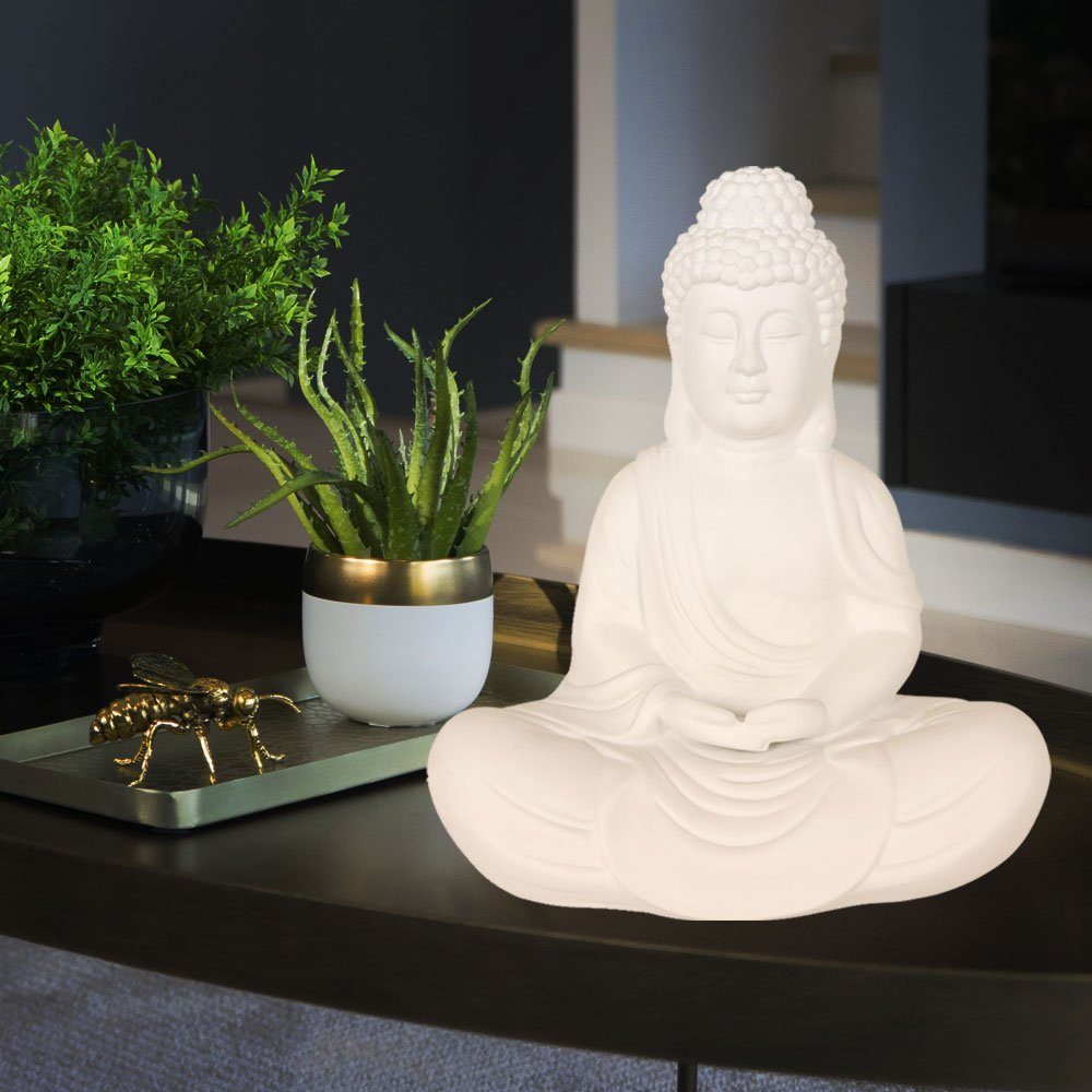 Steinhauer LIGHTING Dekolicht, Leuchtmittel nicht Keramik Nachttischlampe Tischlampe inklusive, weiß Tischleuchte Buddha