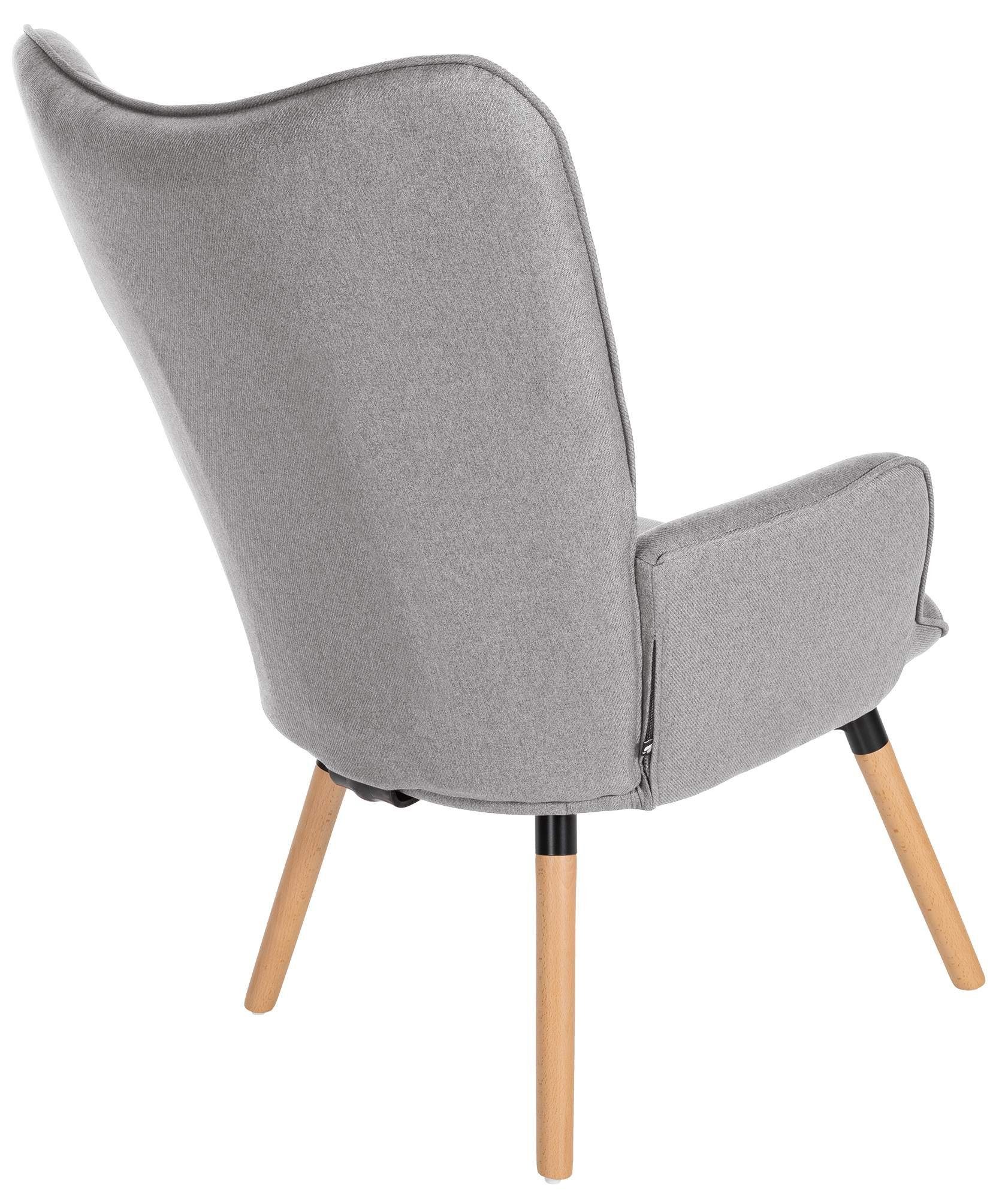 mit Gestell aus Loungesessel und Buchenholz CLP Garding, grau Stoff-Bezug Stuhl