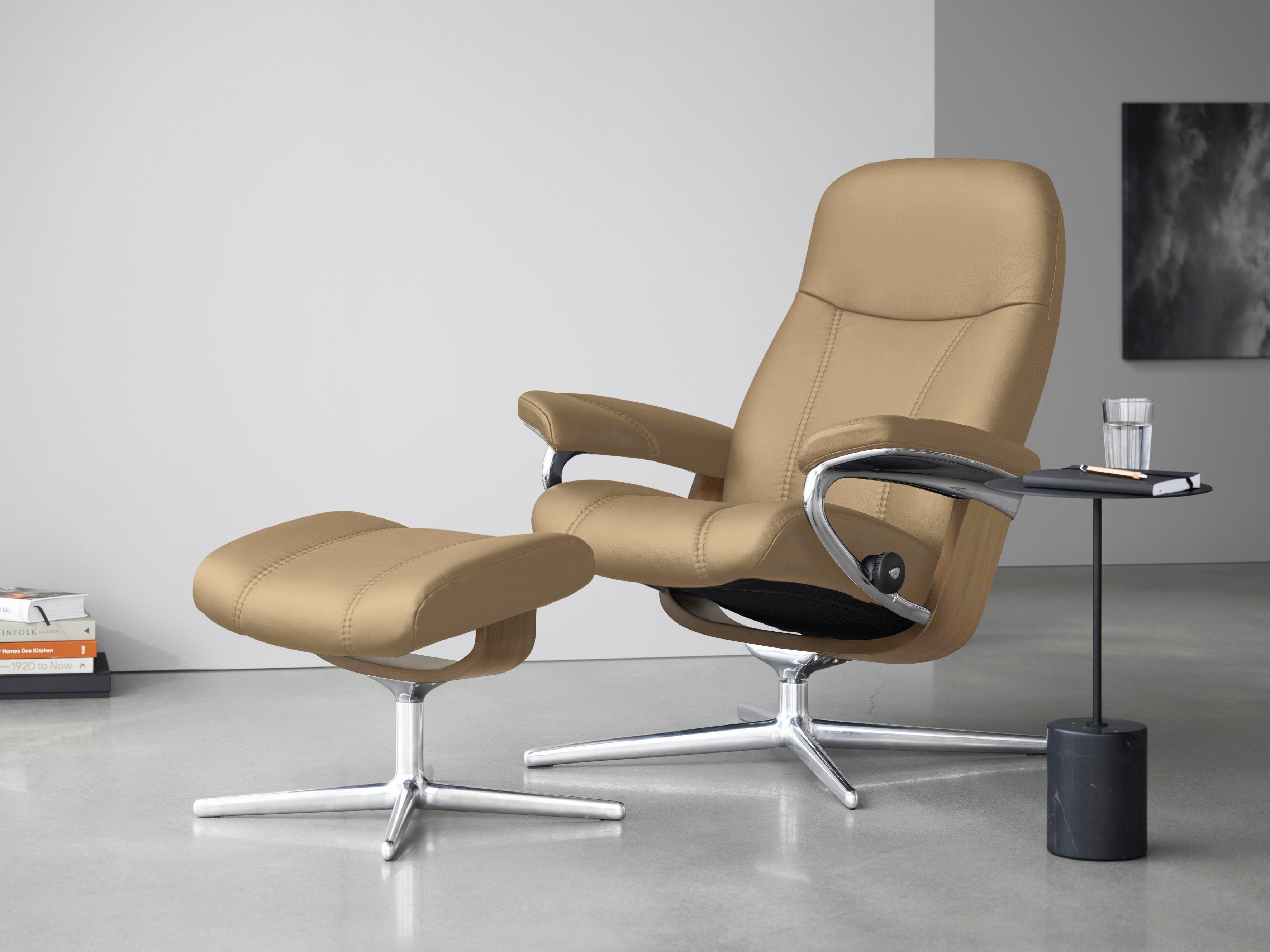 Stressless® Relaxsessel mit Base, mit Größe Hocker), Consul mit L, S, Eiche Cross Relaxsessel & (Set, Holzakzent M Hocker