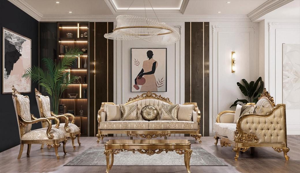 Xlmoebel Couchtisch Goldener Holztisch im Barock-Rokoko-Stil mit Verzierung (Couchtisch), Hergestellt in Europa