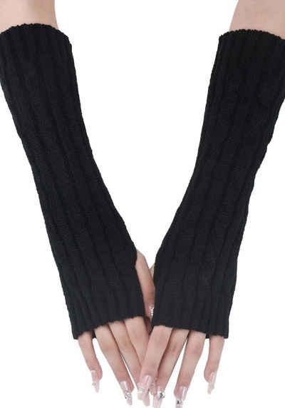 MAGICSHE Strickhandschuhe 2 Paar Fingerlose Stricken Armwärmer Daumenloch Dehnbare Handschuhe